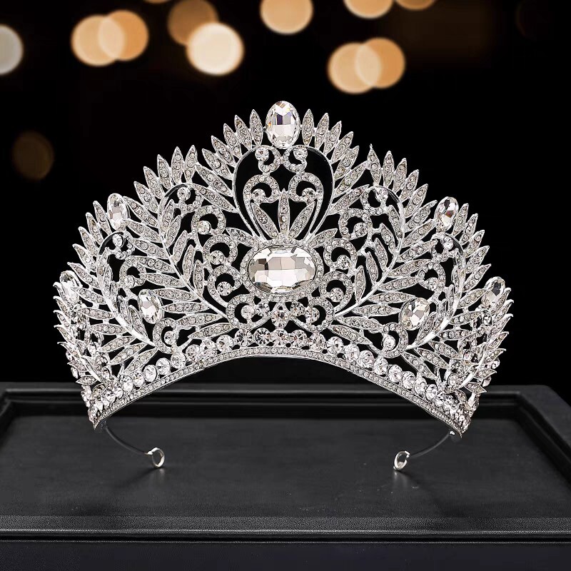 9cm Tall Crystal Leaves Wedding Bridal Queen Pageant Prom Tiara Crown For Women