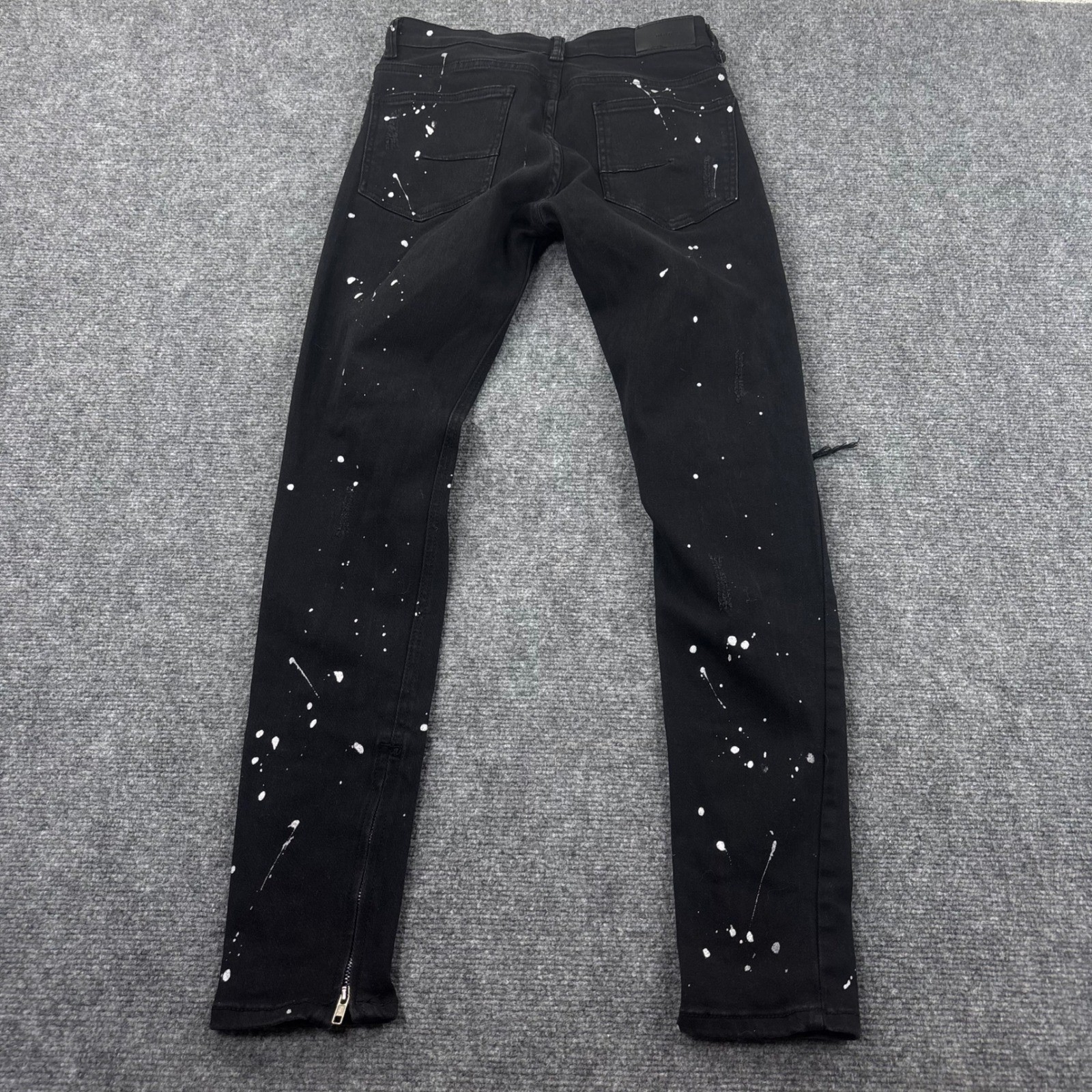 KDNK Distressed Skinny Jeans 30W x 29L Black Paint Splatter Side Stripe Men’s