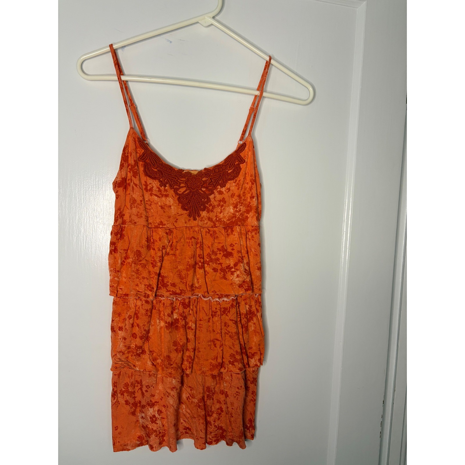 Mudd Orange Tie Dye Floral Tiered Cami Top Crochet Lace Boho Festival Small