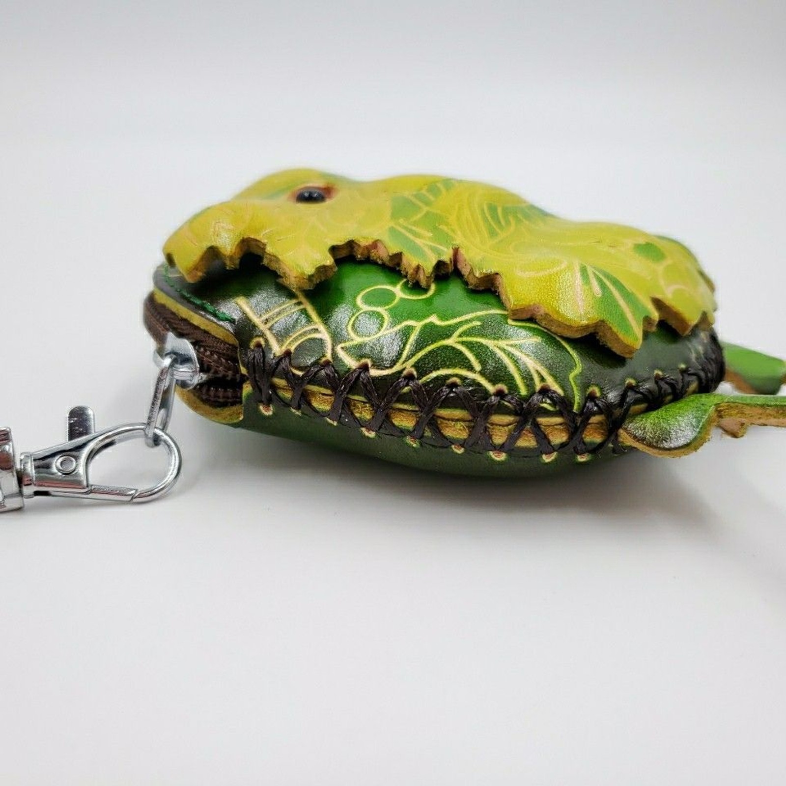 Green Man Coin Purse Woodland Fairy Wristlet Handmade Leather Gift Card Holder