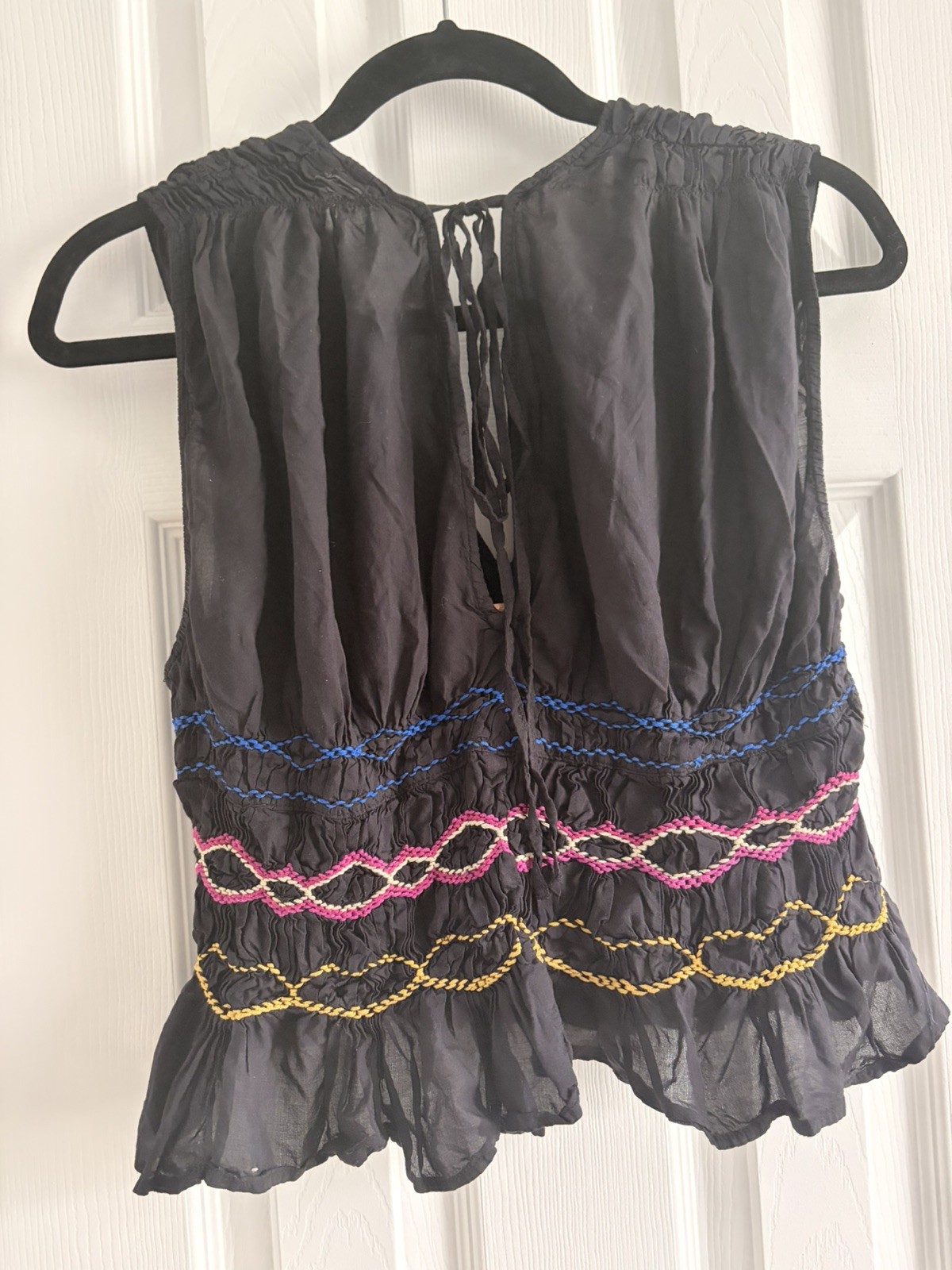 Free People Black cotton Embroidered ye & Hook blouse with back tie