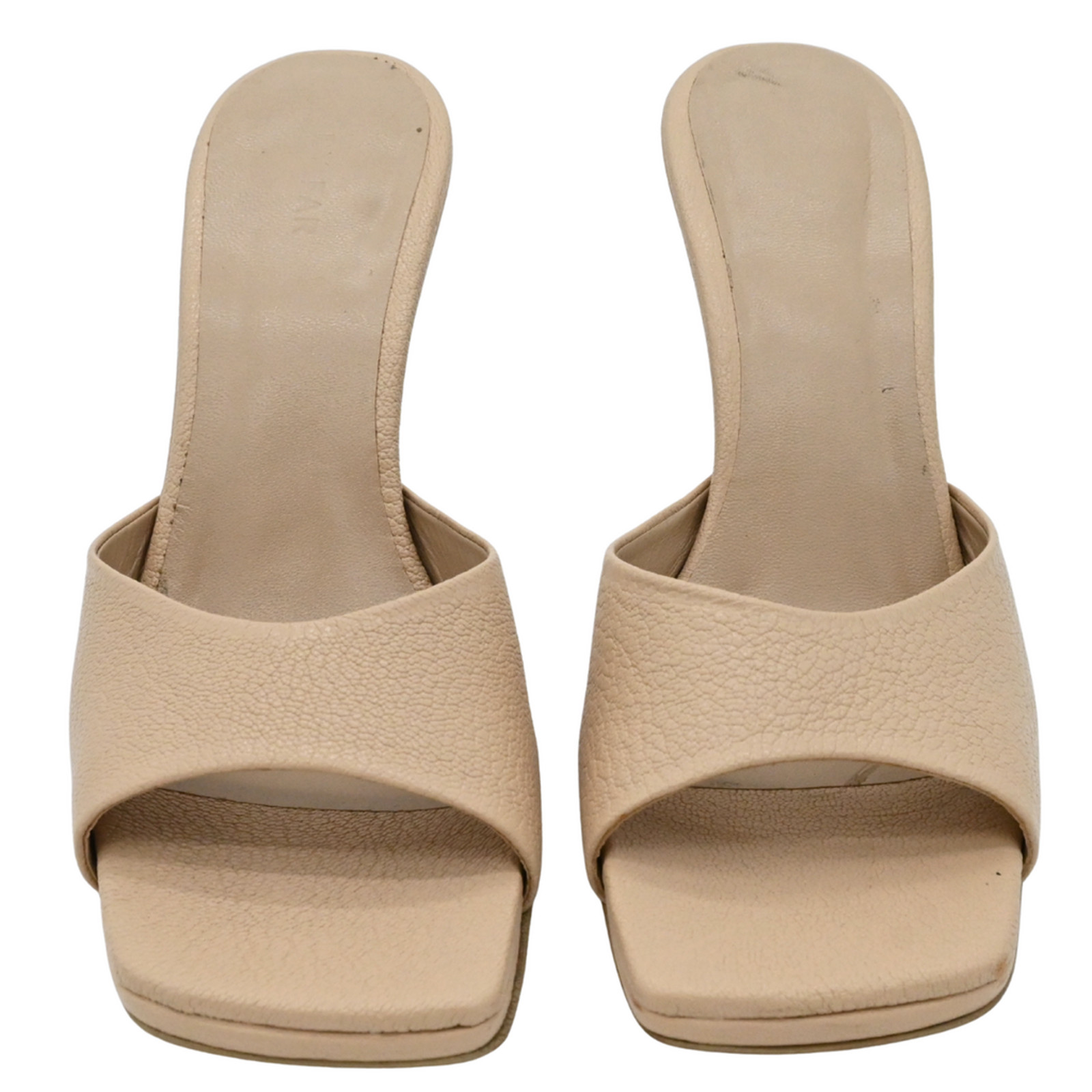 BY FAR | Nude Mora Leather Heel Mules Size 39