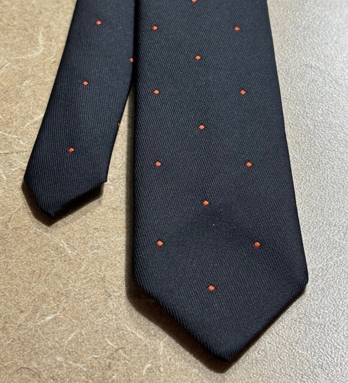 Vintage Trevira Fabio 104 Men’s Skinny Tie Black with Red Dots – 50.5″ x 1.75”