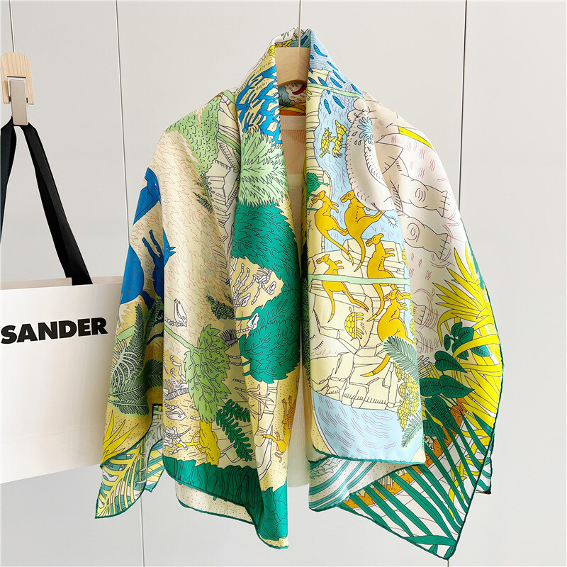 12mm Sand Washed Twill 100% Mulberry Silk Shawl, Large Double Sided Print Scarf