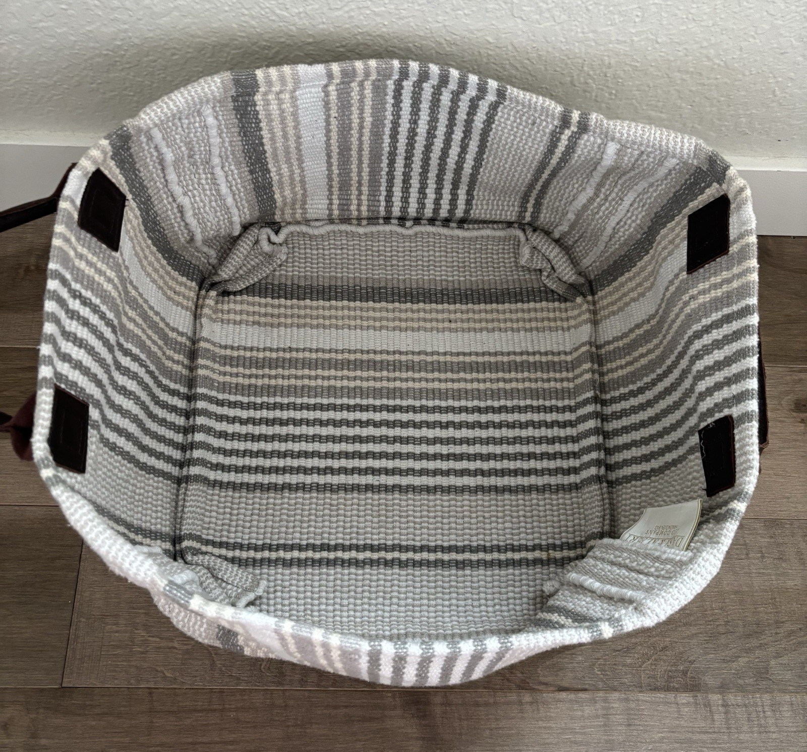 Dash & Albert Handwoven Rug Co. Storage Basket Tote, Leather Handles 100% Cotton