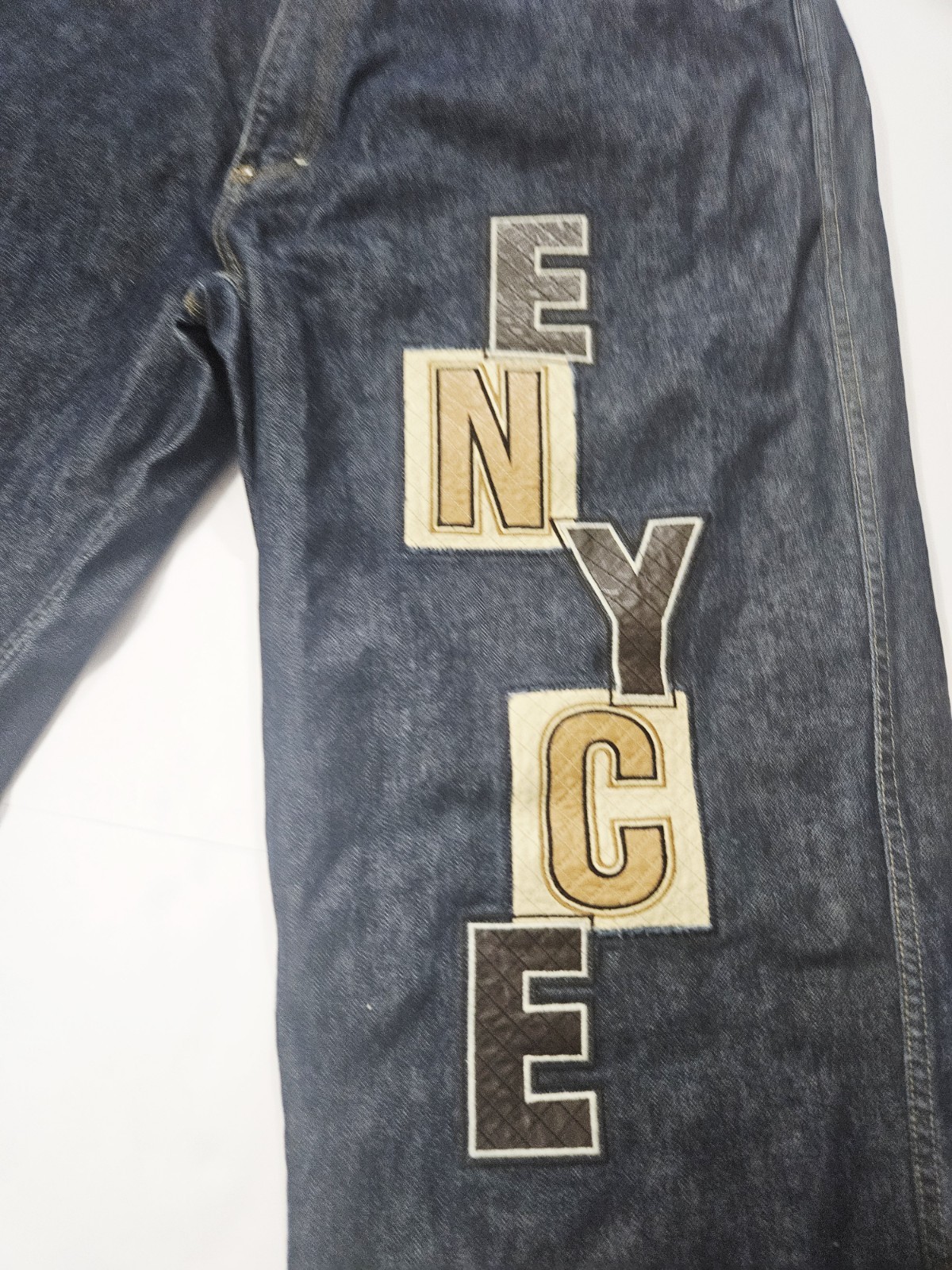 Enyce Dark Wash Leather Cotton Denim Jeans Logo Patch Men’s Size 42 Short Leg
