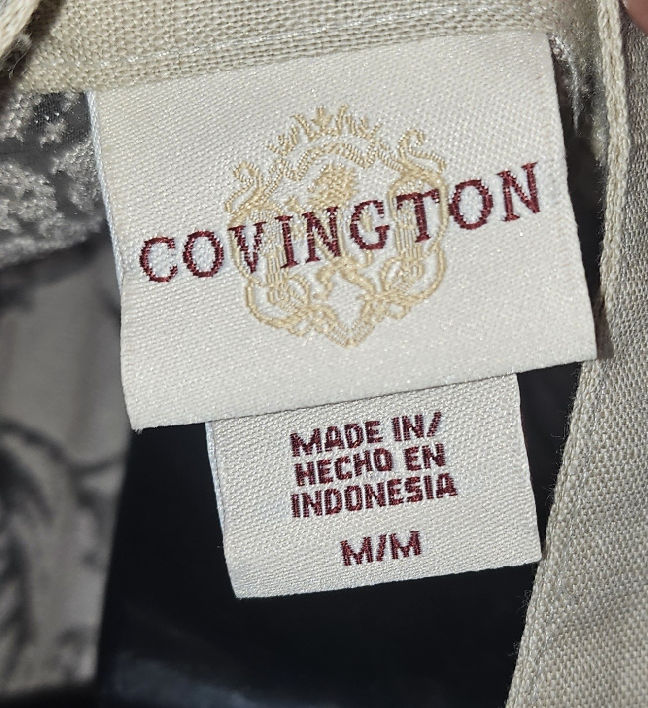 Covington Sheer Floral Button Front Blouse M Boho Artsy Linen Look Rayon Nylon