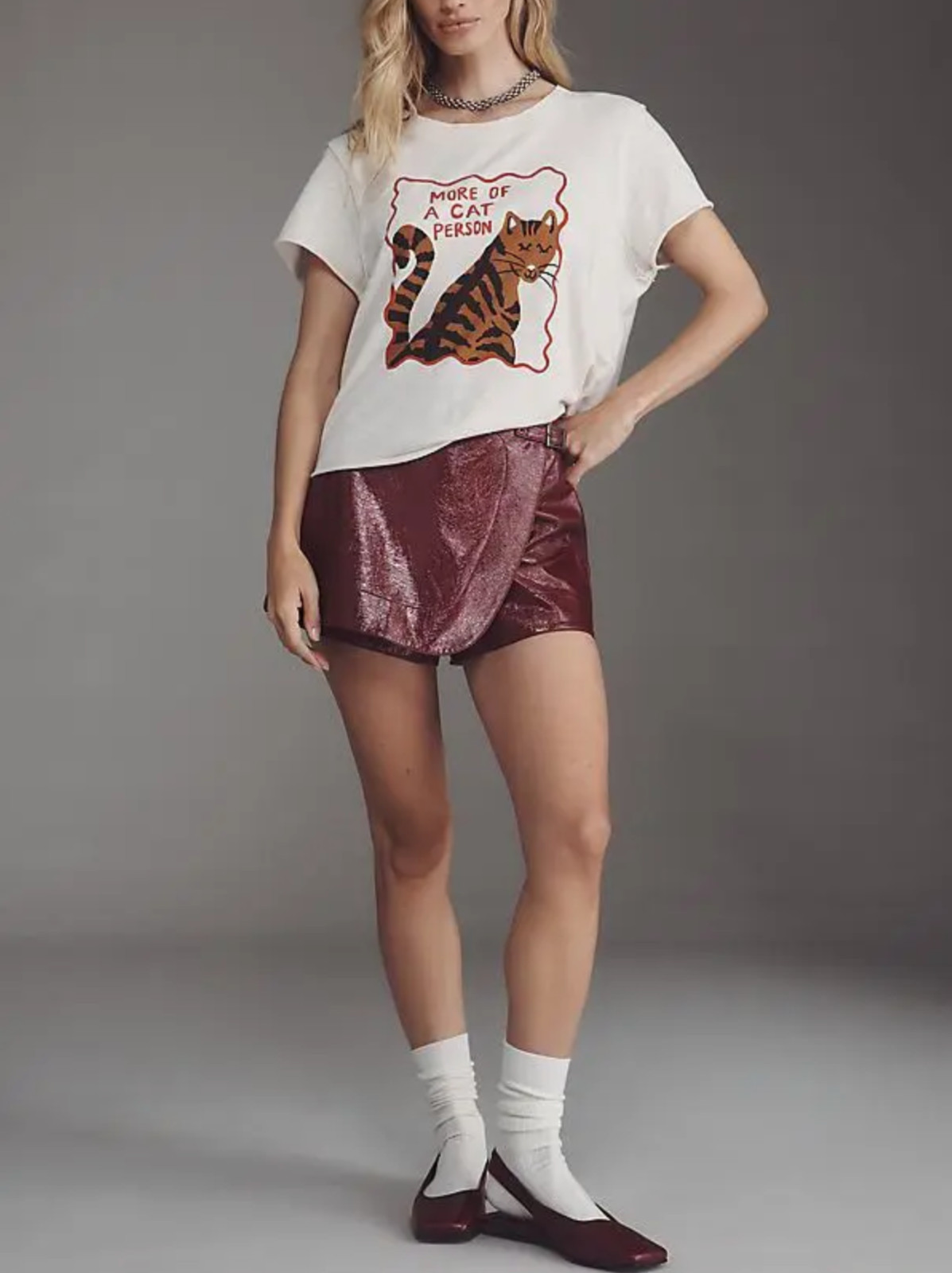 Anthropologie Maeve x Tulastra Ivory Cat Short-Sleeve Graphic Boxy Tee Sz S