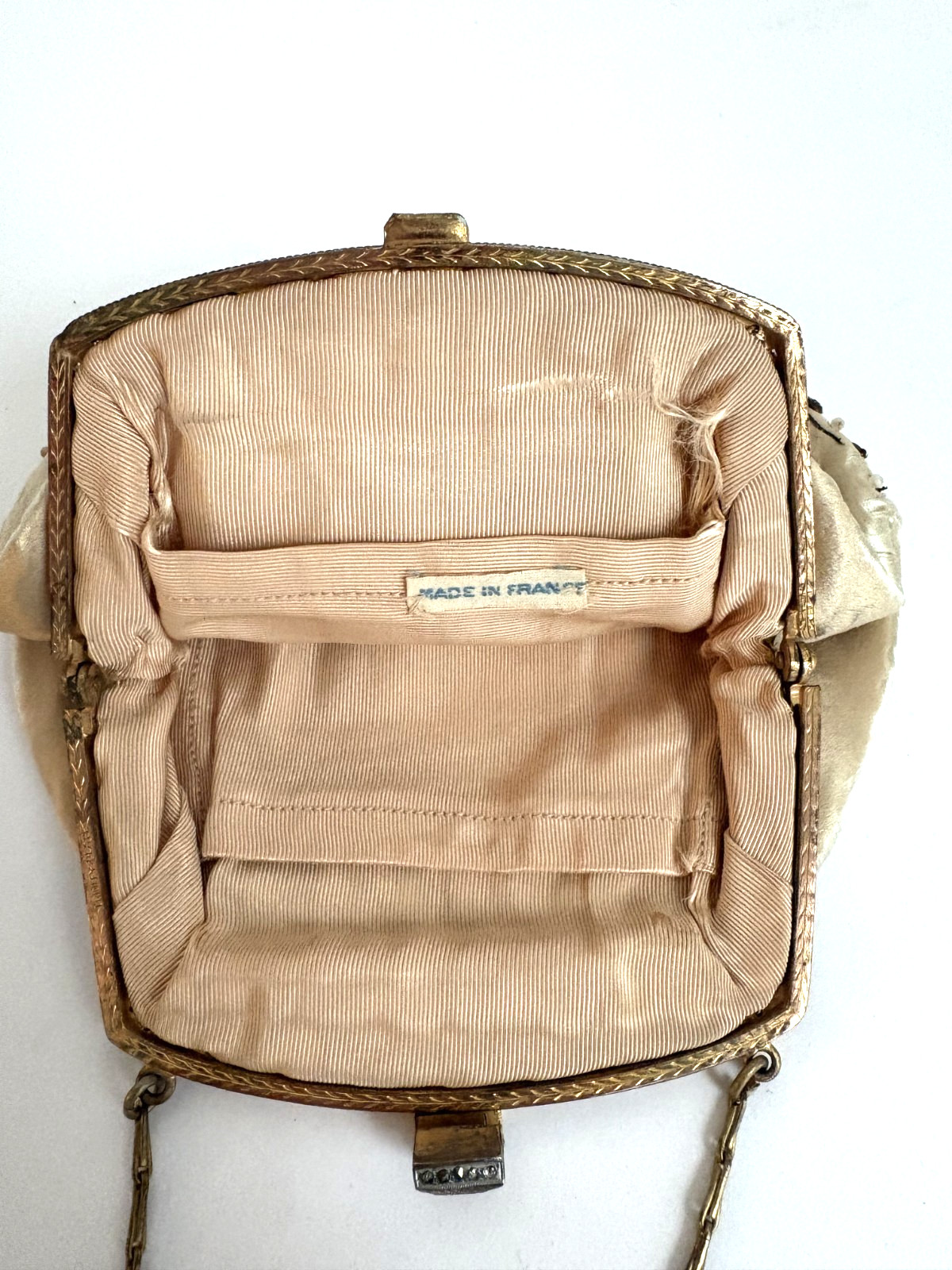French Victorian Cameo TRINITY BAG Copper Beaded w/Pearls/Copper Metallic Thread