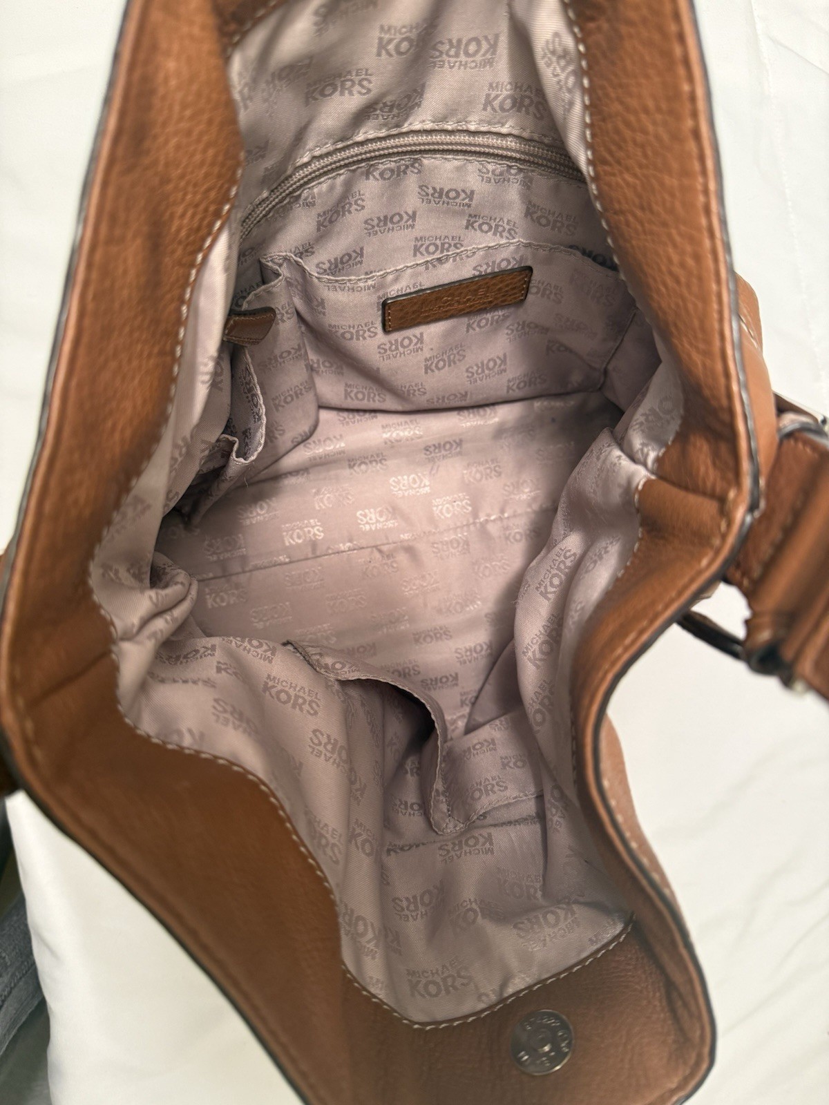 MICHAEL KORS Nolita Large Pebbled Leather Hobo Shoulder Bag Luggage Brown MK Vtg