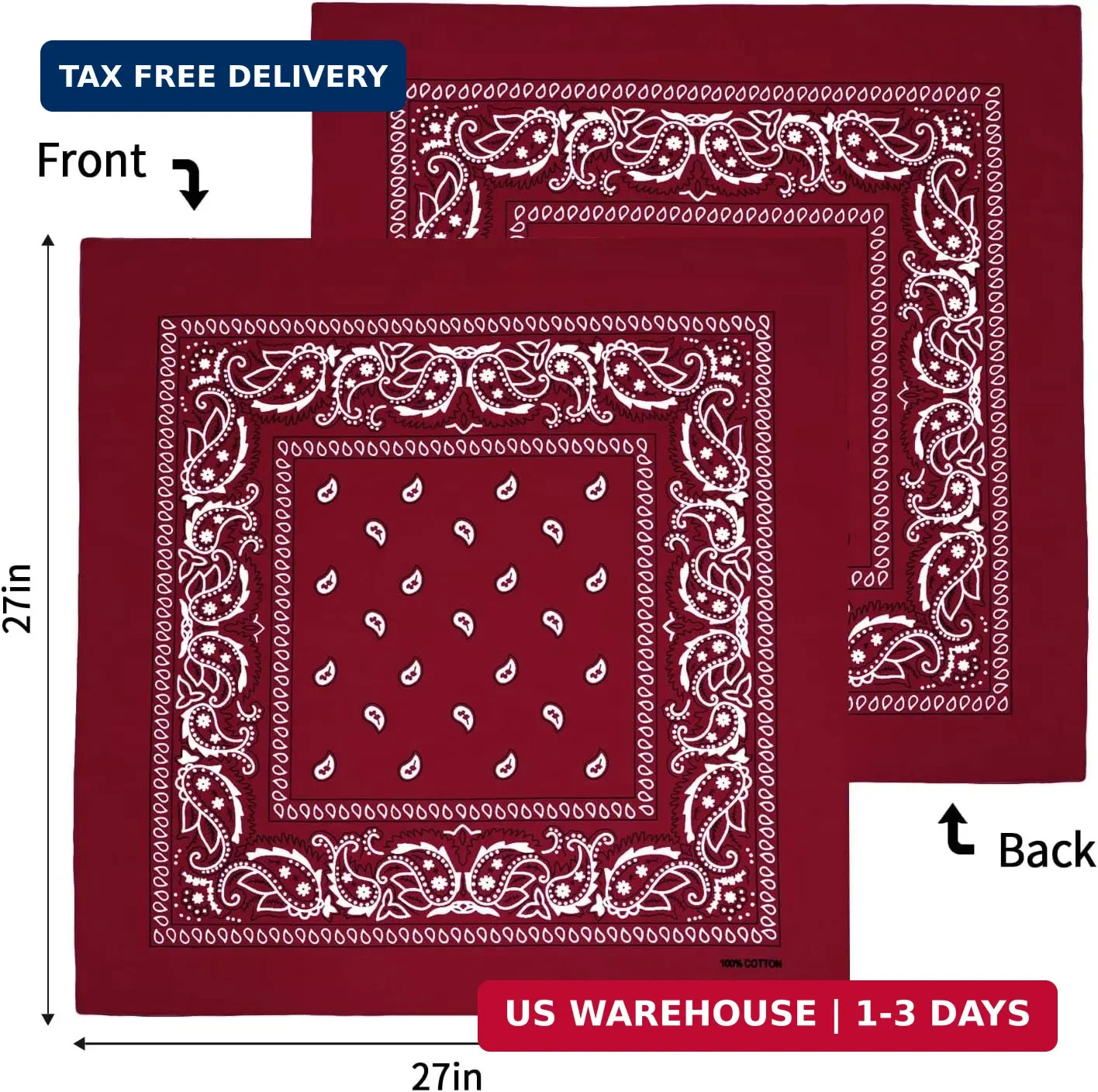 Bycc Bynn Large 27″ x 27″ 100% Cotton Bandanas – Set of 4