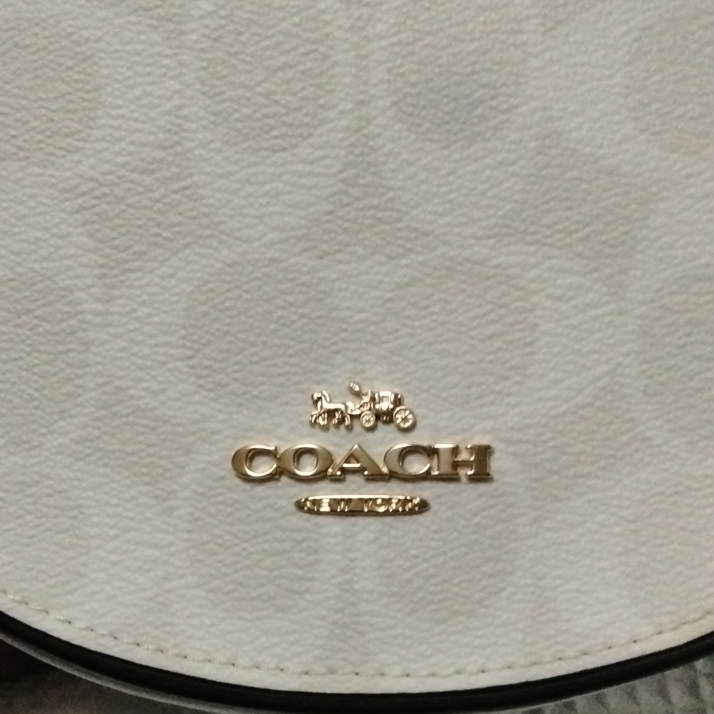 Coach White Monogram Semi-Circle Small Crossbody, Zip/Snap, Adj Strap Gold
