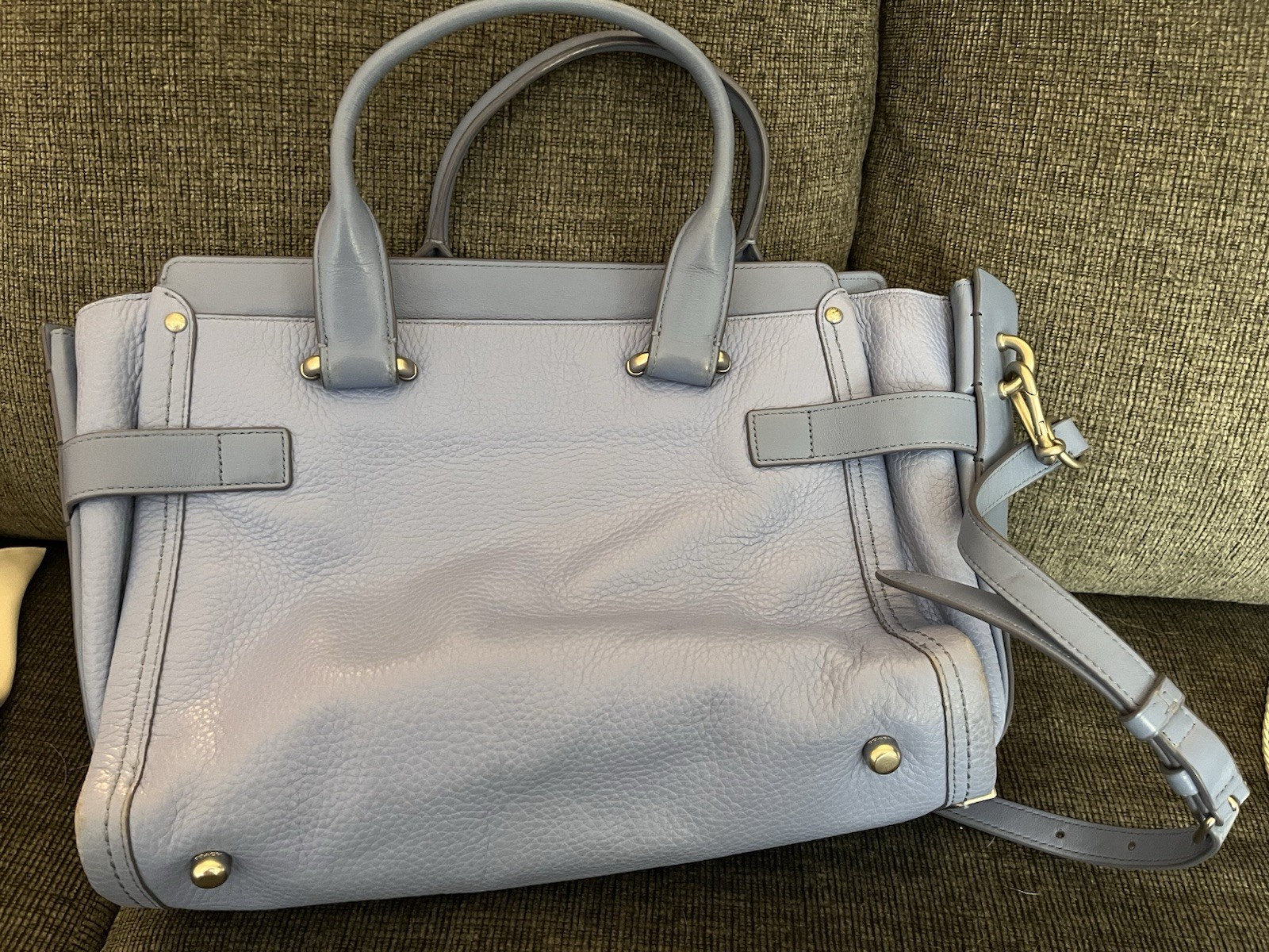 Coach Blue Large Satchel Top Handle Bag Turn Lock Zip w/ Detachable Strap
