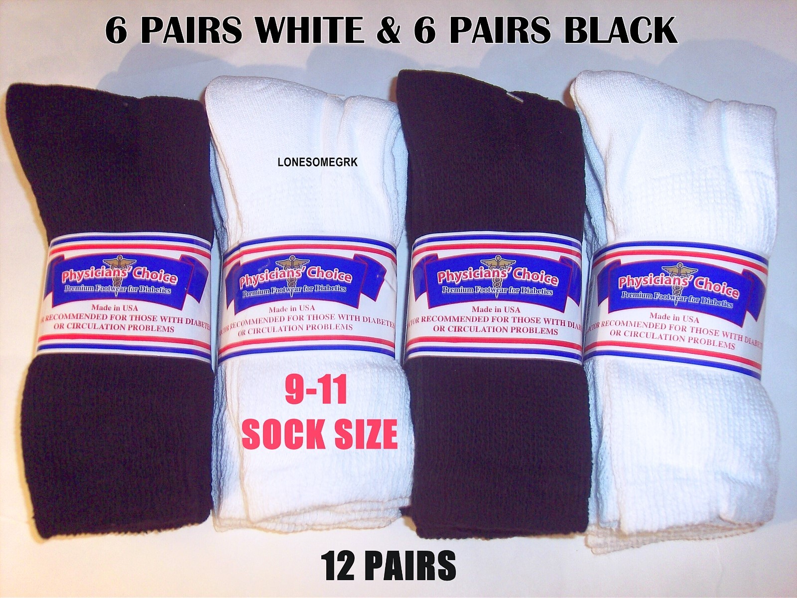 12 Pairs Womens Physicians Choice VENTILATED Diabetic Cotton Crew Socks US Made