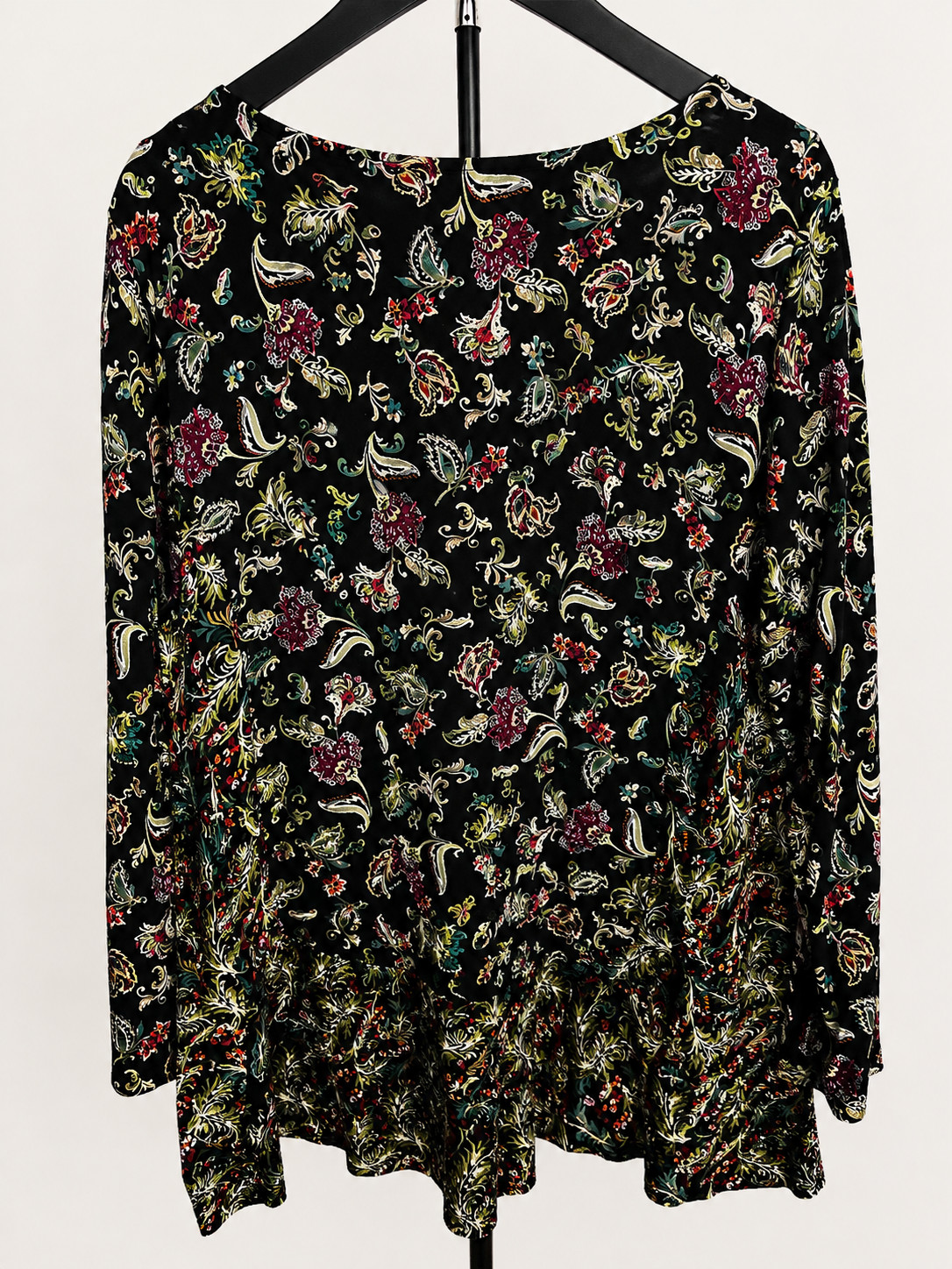 J.Jill Tunic Blouse XL Black Coral Paisley Button Down Soft Comfy Rayon Floral