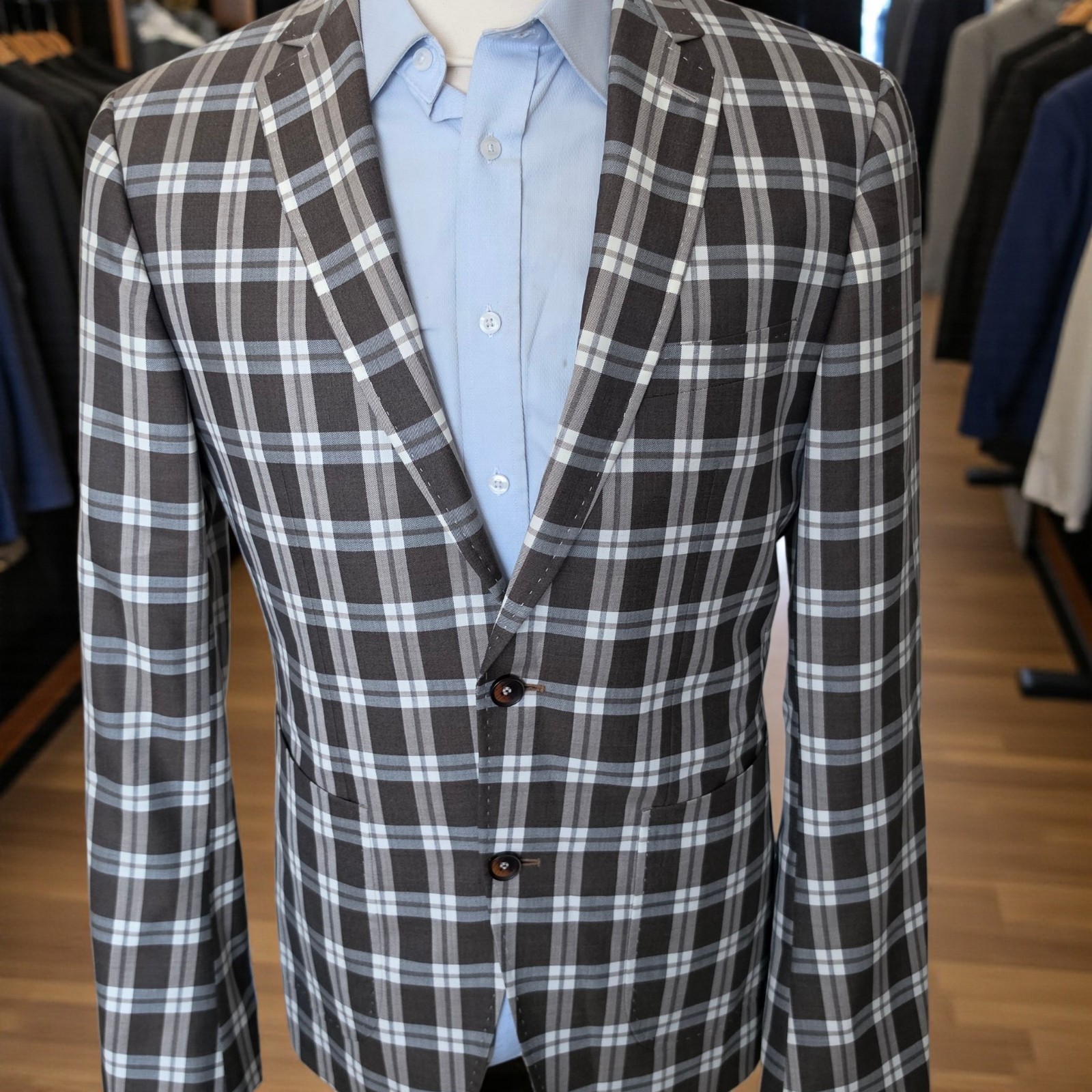 Bespoke Blazer 40L Wool Silk 4 Seasons Full Canvas Working Cuff Checked