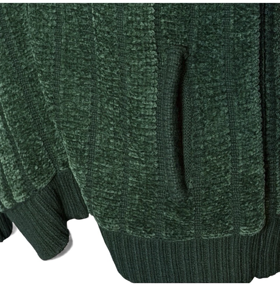 Draper’s & Damon’s Green Chenille Zip Cardigan Pockets Ribbed Trim Cottage Sz S