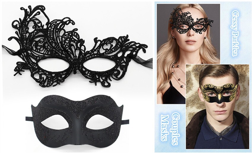 SN-A2-3 Couples Venetian Fairy Pixie Masquerade Halloween Masks Black