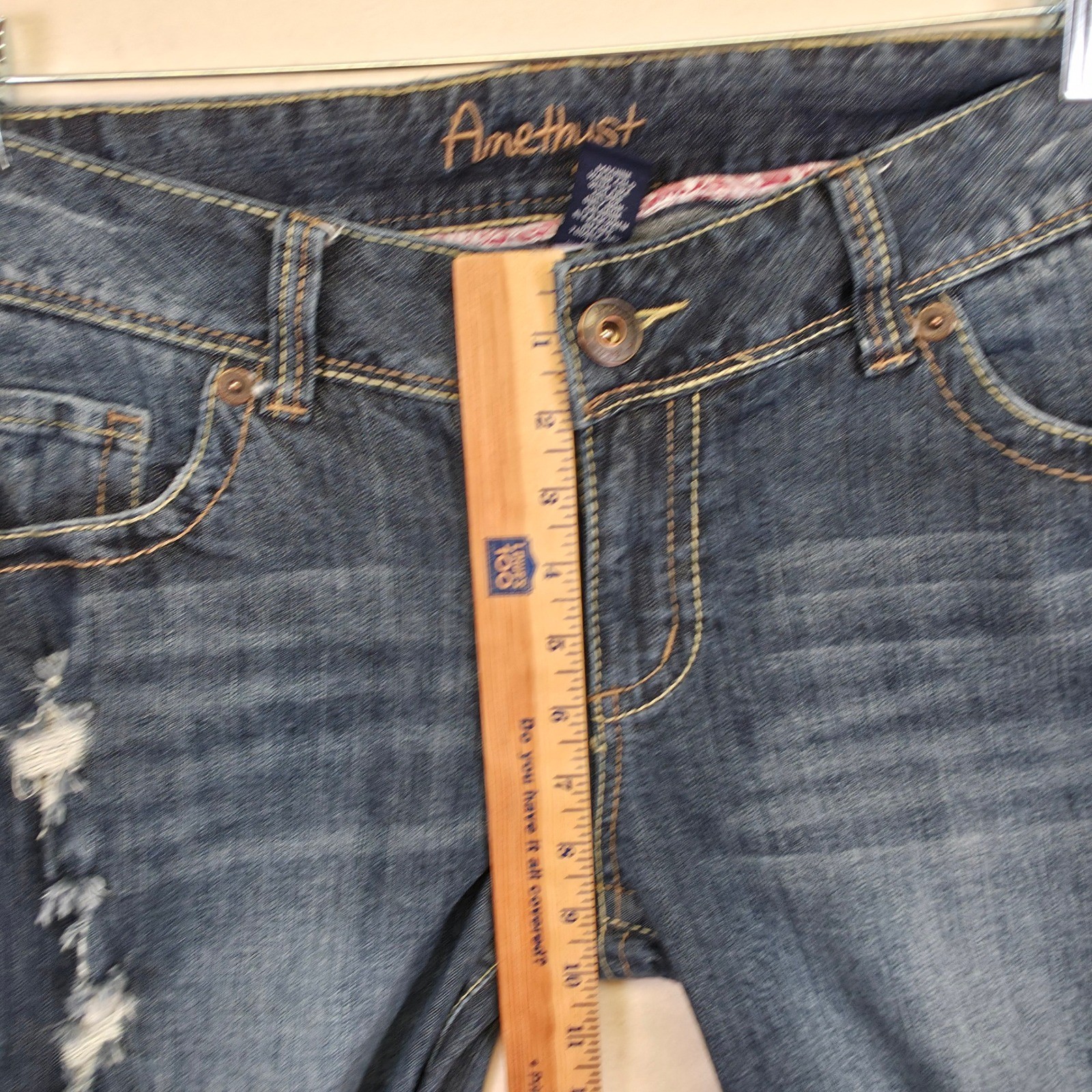 Amethyst Jeans Womens 16 Distressed Y2K Low Rise Flared Denim Bootcut
