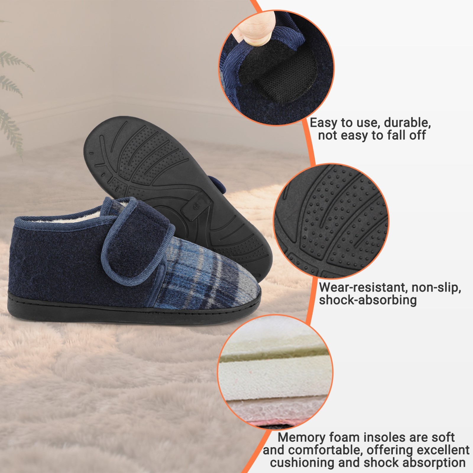 riemot Mens Warm Winter Slippers Non-slip Swollen Feet Edema House Shoes