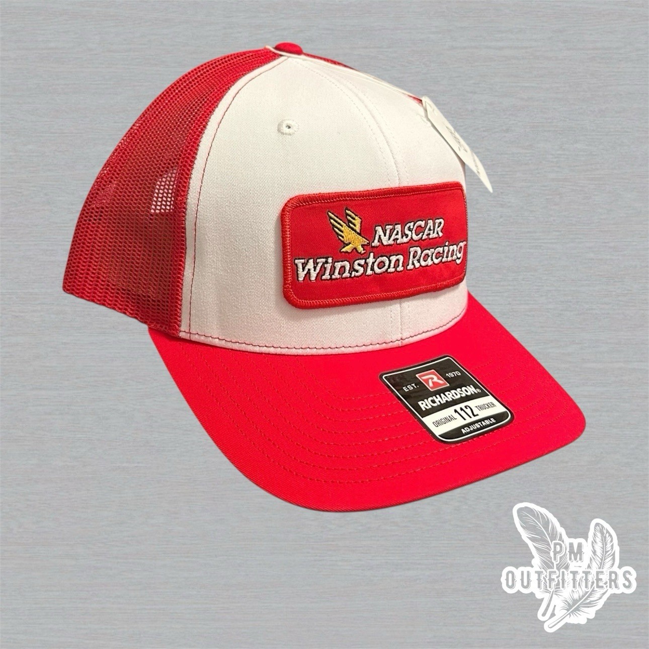 Nascar Winston Racing Retro Embroidered Patch on Richardson 112 Red & White Hat