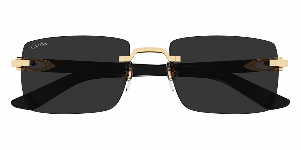 CARTIER CT0579S 005 Gold Black Dark Grey Lens Rectangular Sunglasses AUTHENTIC