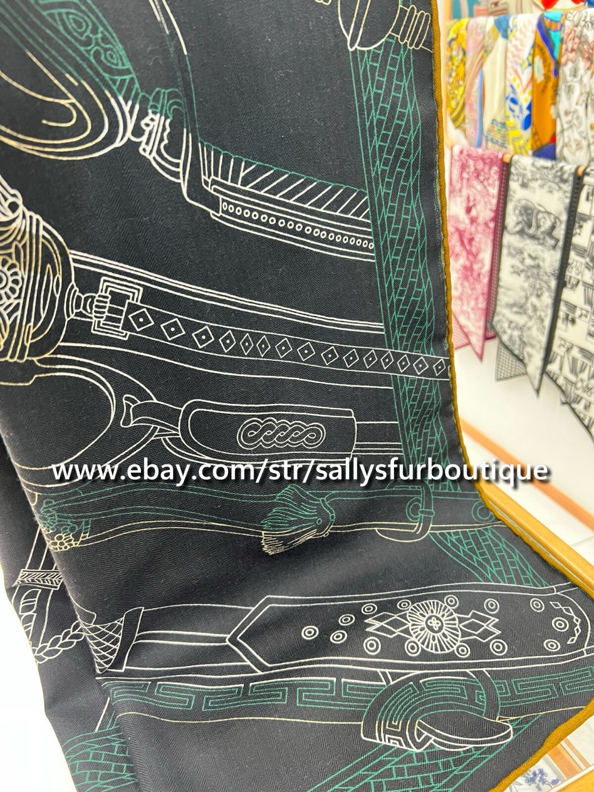 2025 Sally 75% Cashmere 25% silk Stole Saddle Chain Print 2 Face Scarf Shawl 53″