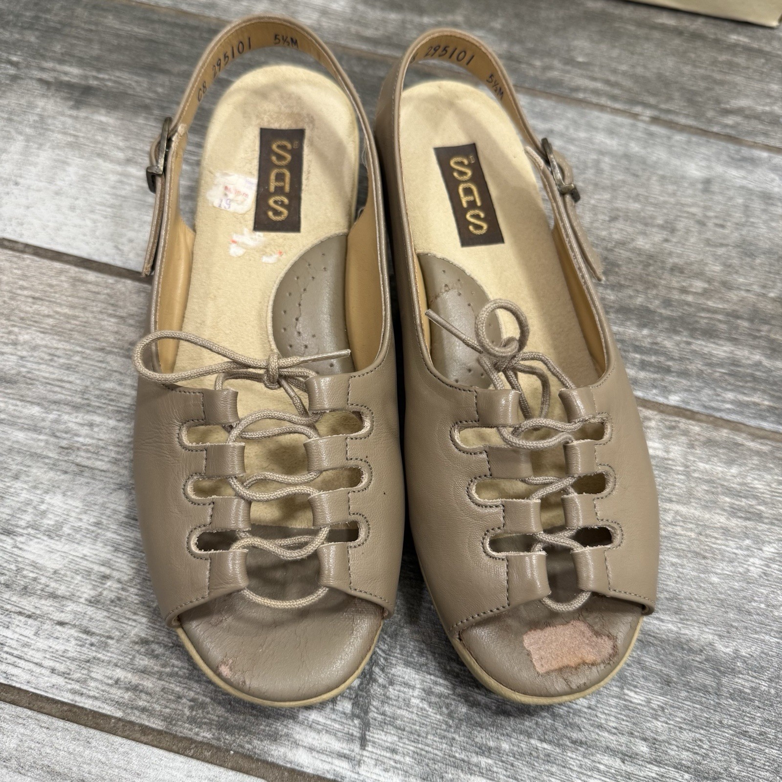 Vtg Boho Peasant SAS Mocha Ghillie Sandals 90’s Women’s 5.5 M Open Walking Shoes