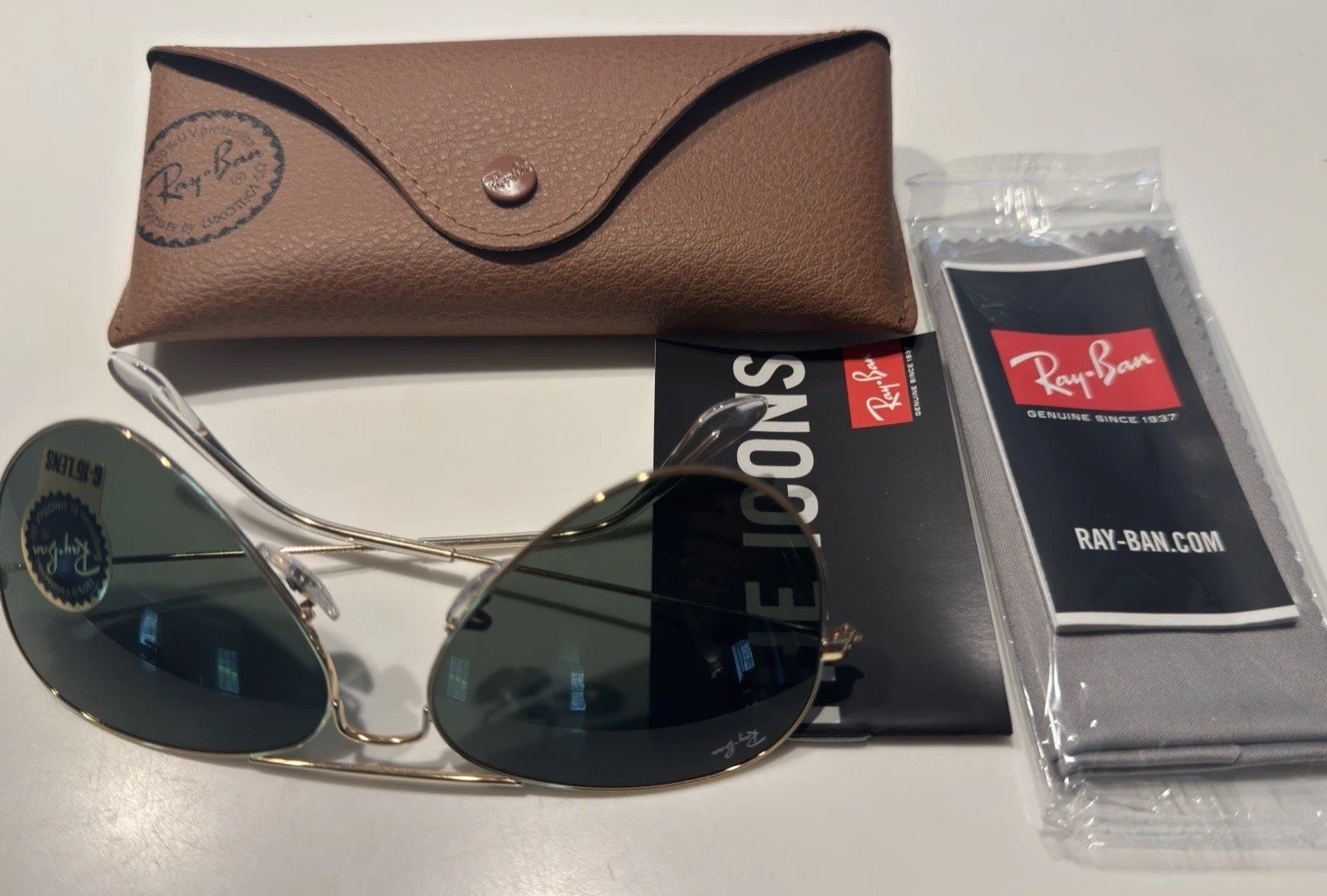 New Rayban ORB3025 Aviator Large Gold Color Green Lens