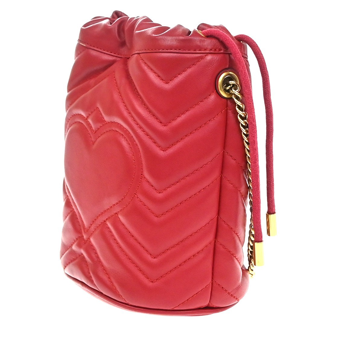 GUCCI GG Marmont Drawstring Chain Crossbody Shoulder Bag Leather Red GHW 84TA683