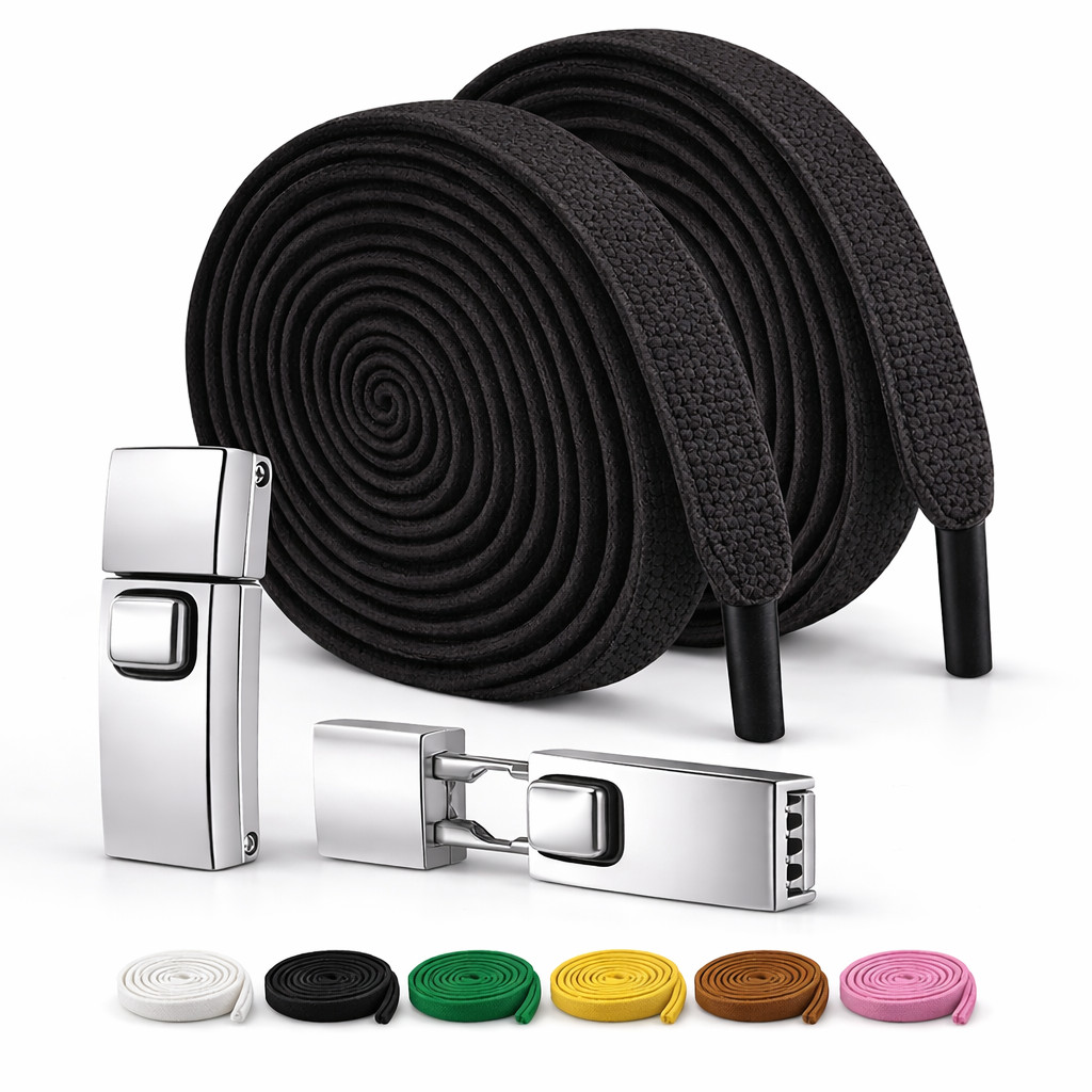 2pk No-Tie Premium Elastic easy lock Flat Shoe laces for Mens / Kids / Womens