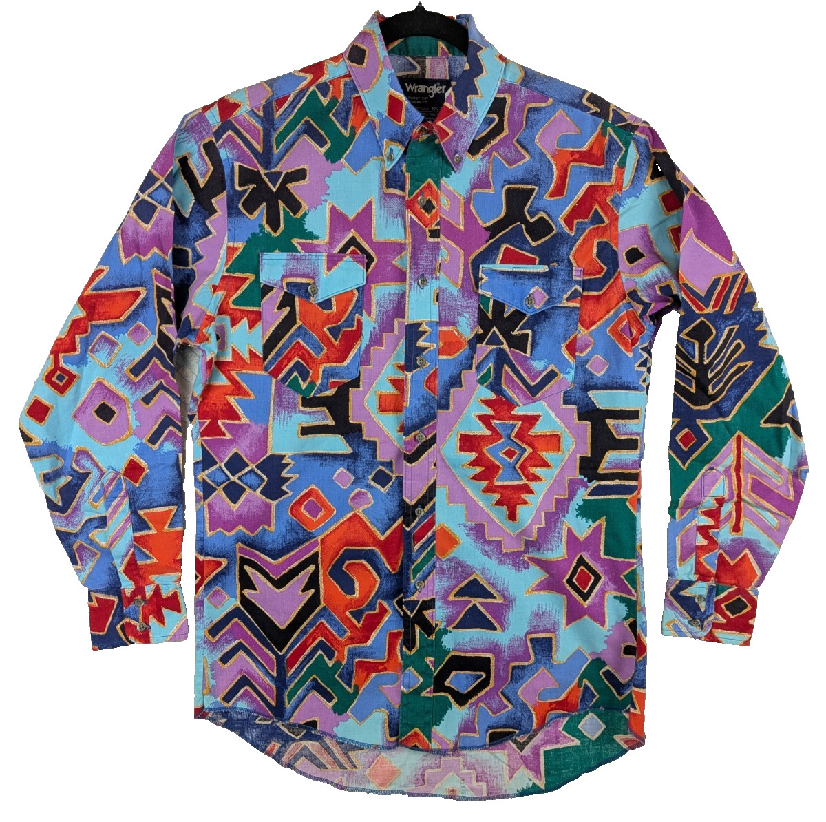 Vtg 90’s Wrangler Navajo Shirt Aztec Western Cowboy USA X-Long Tails Sz 15.5-33