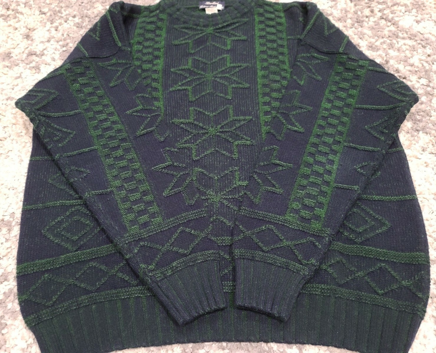 VTG Barbieri Knitwear Italy Fair Isle Knit Sweater Men XL Green Blue Wool Blend