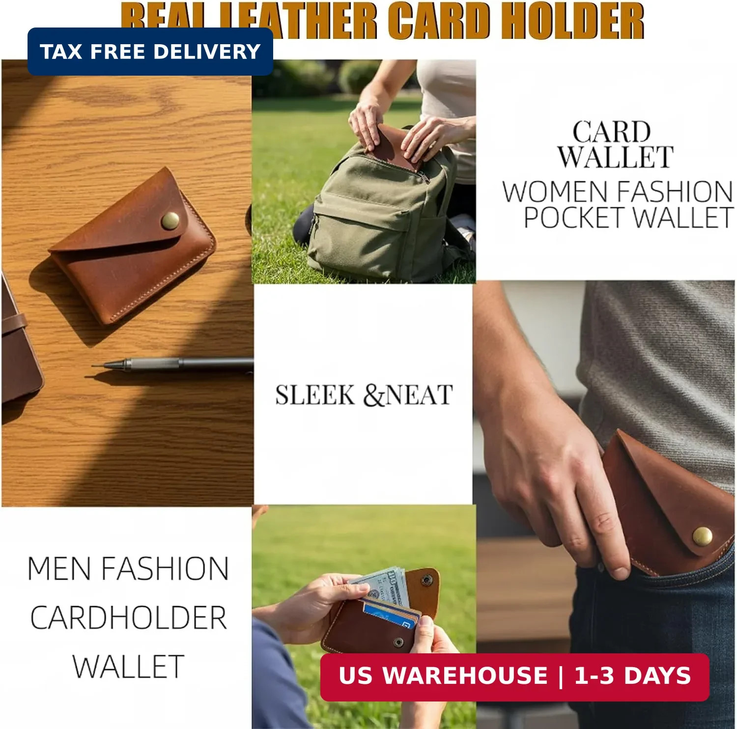 Handmade Genuine Leather Card Holder Slim Envelope Wallet Snap Pocket Case New