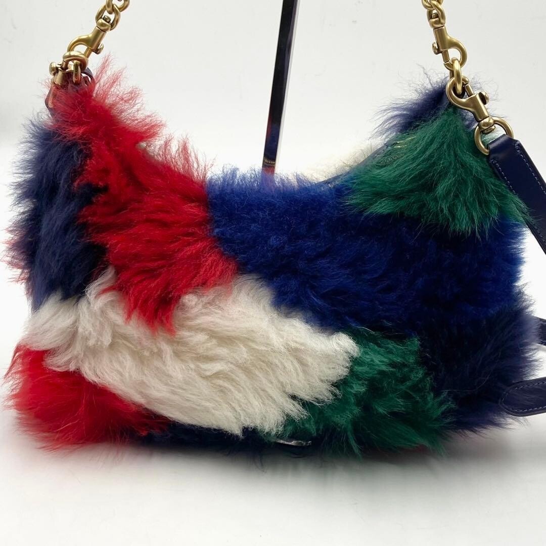 Coach Juliet 25 2 Way Shoulder Bag Blue White Green Red Fur Leather CW646