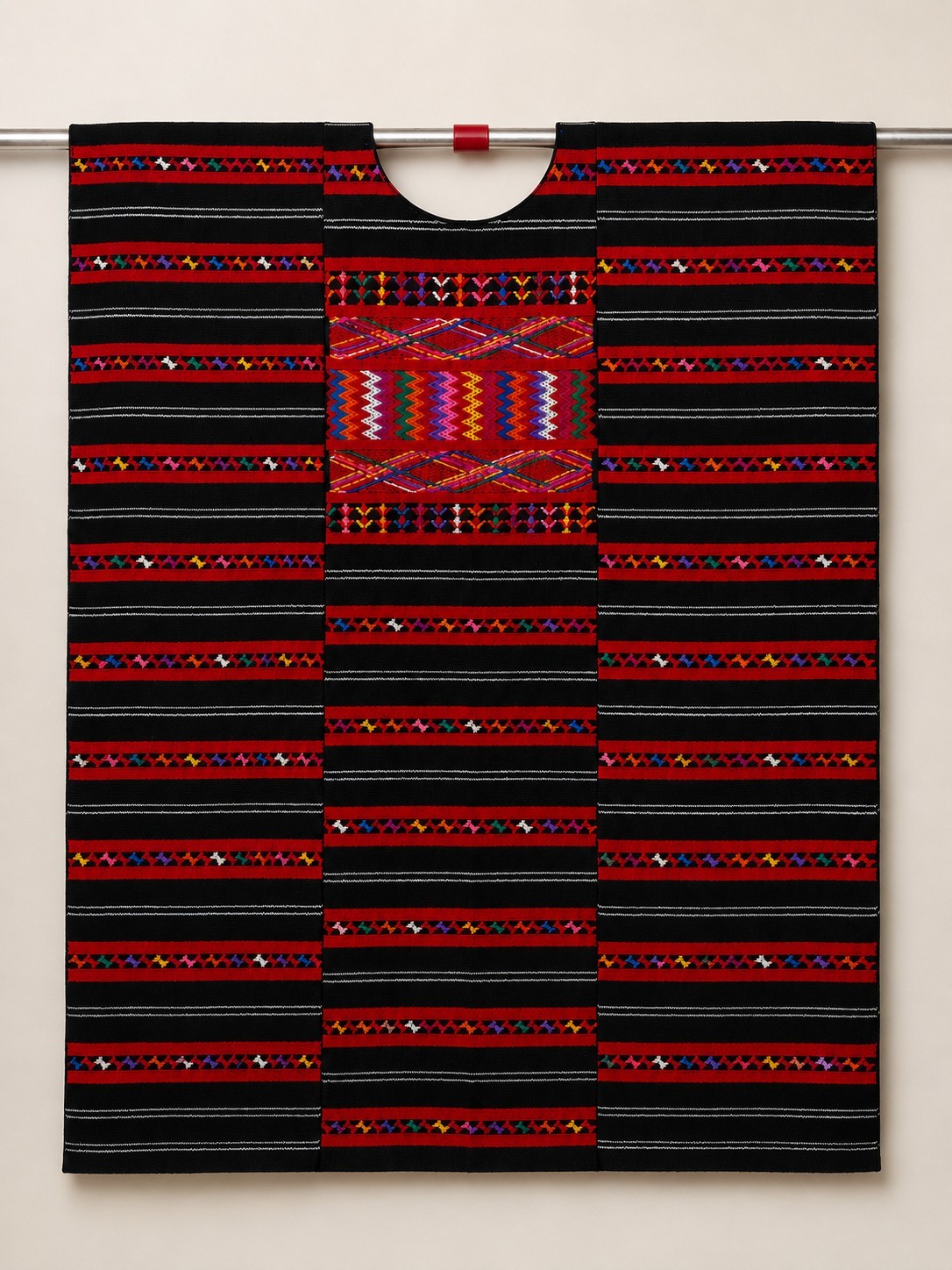 Women’s One Size Woven Cotton Huipil Tunic Top Multi-Color Striped Embroidered