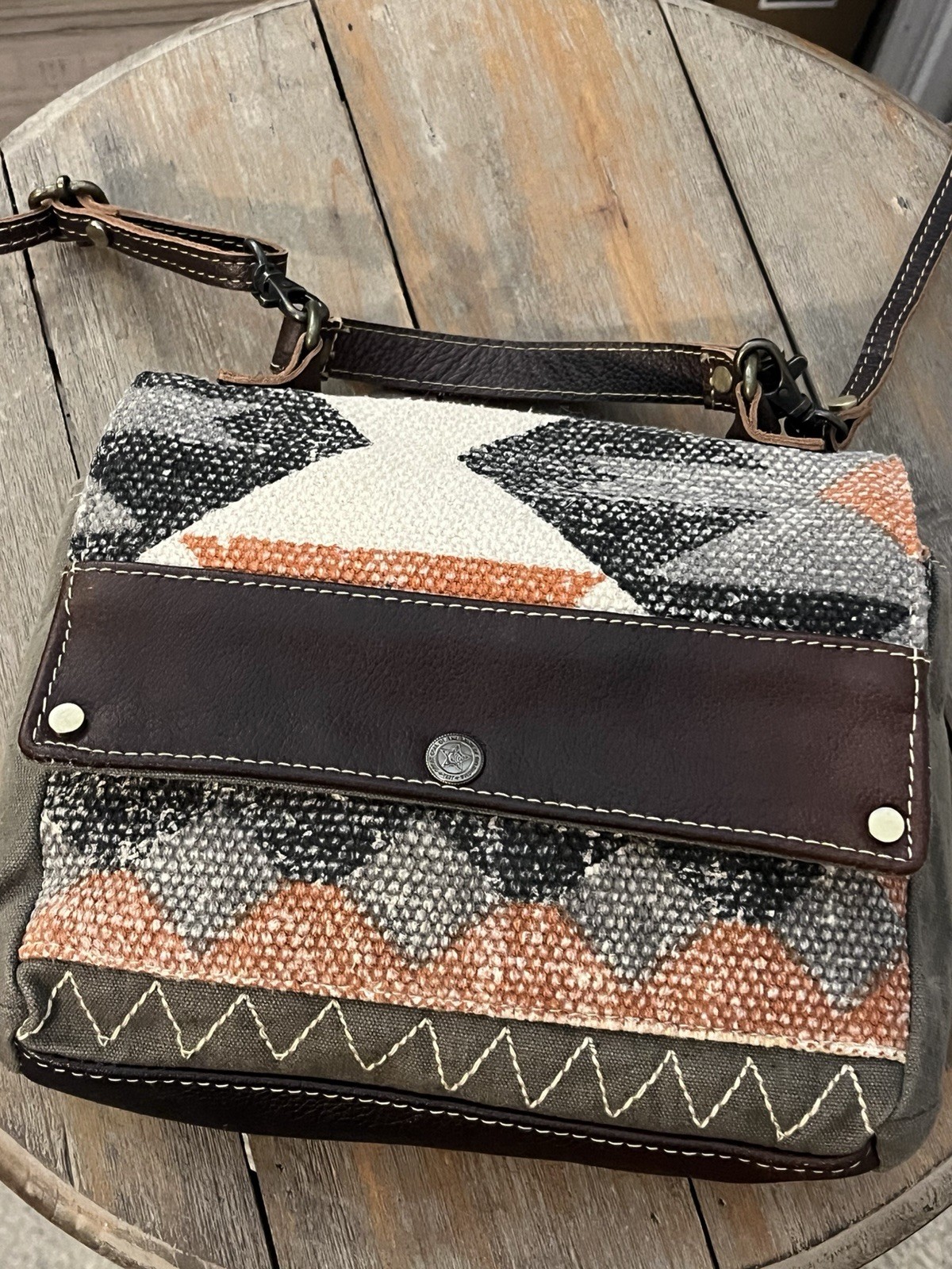 Myra Bag Multicolor Geometric Crossbody Zip/Magnetic Detachable Strap Bronze