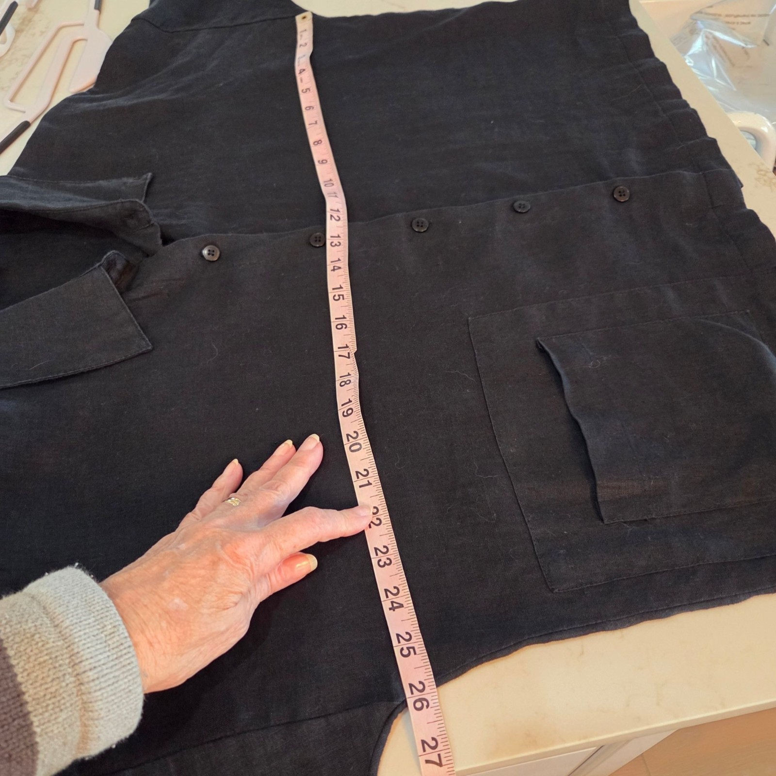 Sympli Black Linen Button-Up Shirt Dolman Long Sleeve Boho Minimalist Size Large