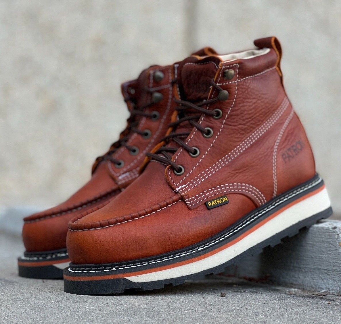 MEN’S PATRON WORK BOOTS MOC TOE GENUINE LEATHER LACE UP SOFT TOE DUAL SOLE