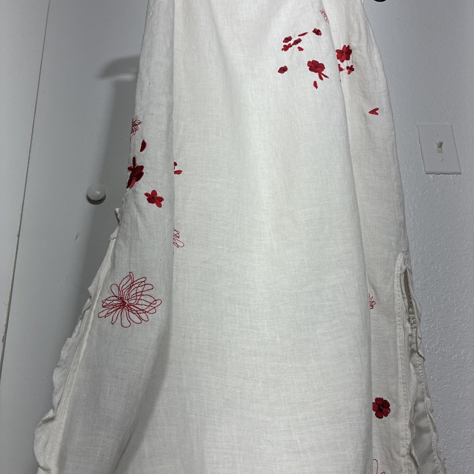 Harvé Benard~ Whimsical Long Embroidered Ukrainian 100% Linen Skirt Size: L