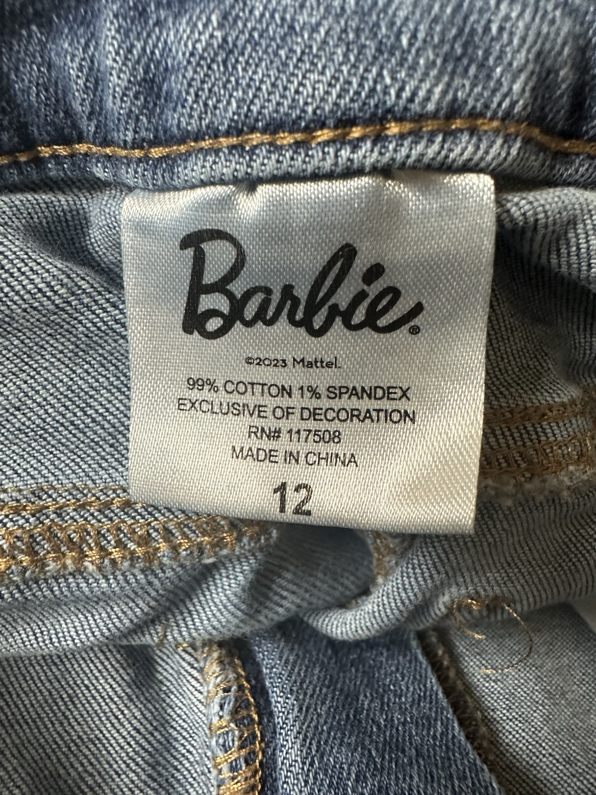 Barbie Big Girls Denim Jeans Size 12 Embellished Decal Patches Schoolcore Play