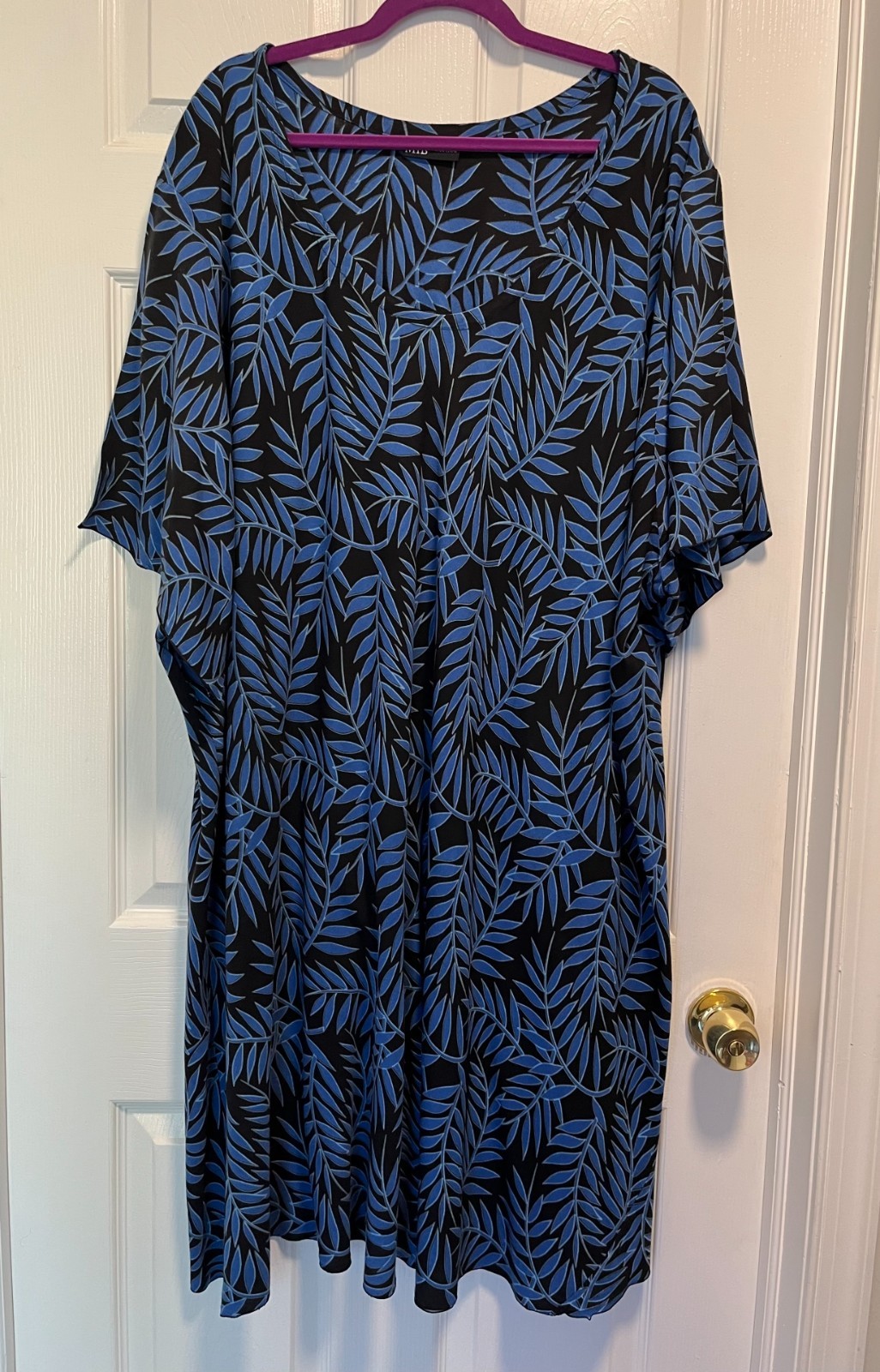 Blue Tropical Ferns Lightweight 100% Cotton Tunic Dress Size 6X Making it Big