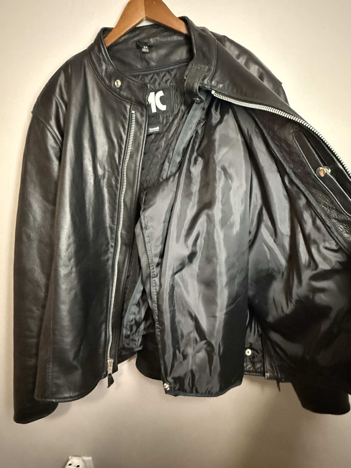 FMC Black Leather Motorcycle Jacket Zipper Pockets Blade Collar Mens 5X
