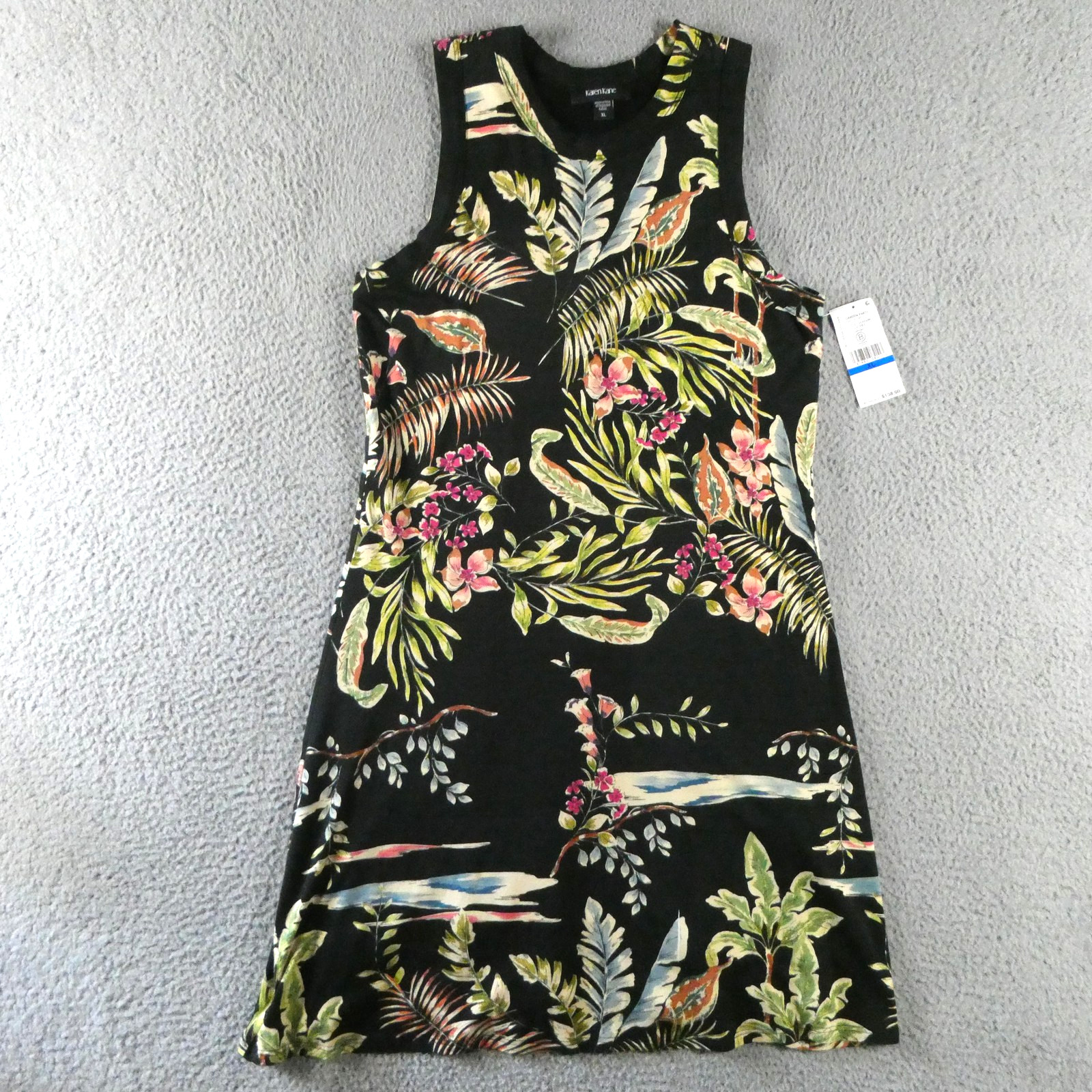 Karen Kane Dress Womens XL Black Tropical Floral Halter Garden Party Sundress