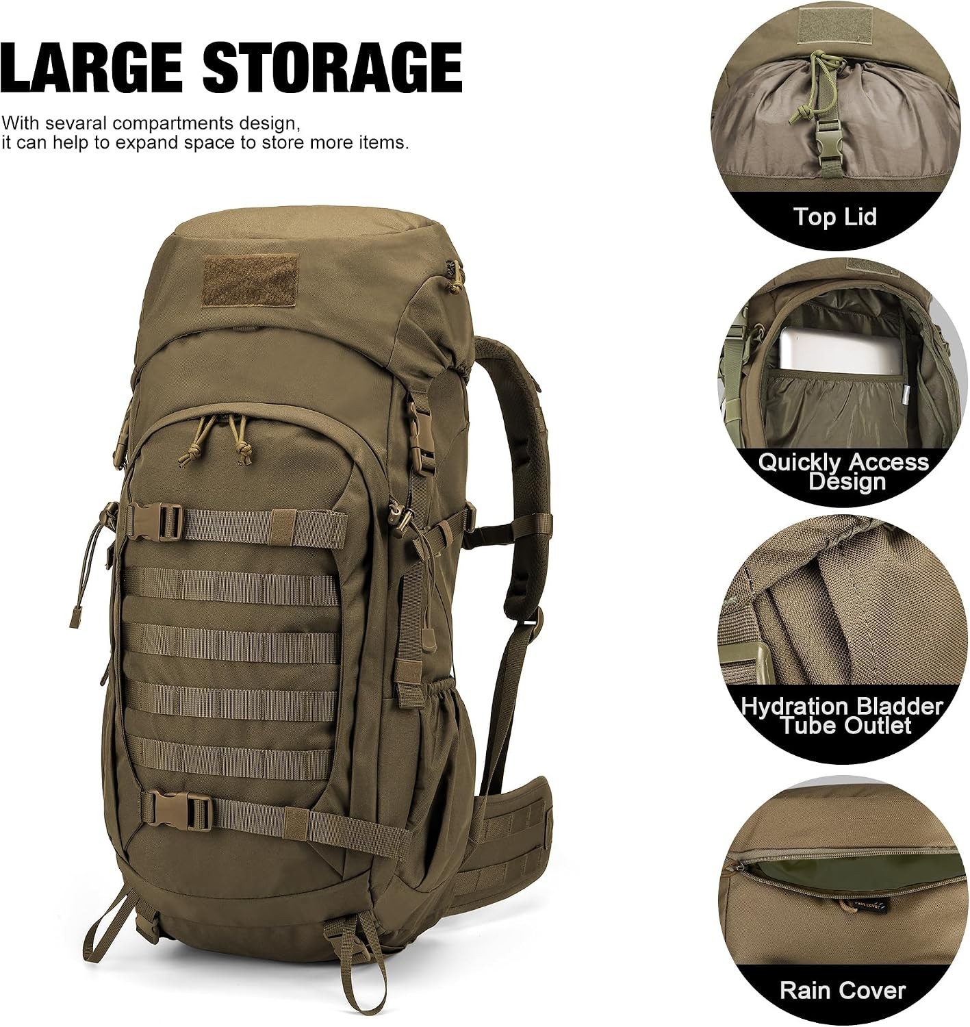 50L Hiking Backpack,Backpacking Backpack with Rain Cover for Hiking,Backpacking