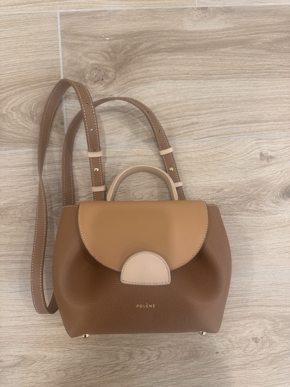 Polène Numéro Un Nano Brown/Beige Crossbody Top Handle Bag Dust Bag