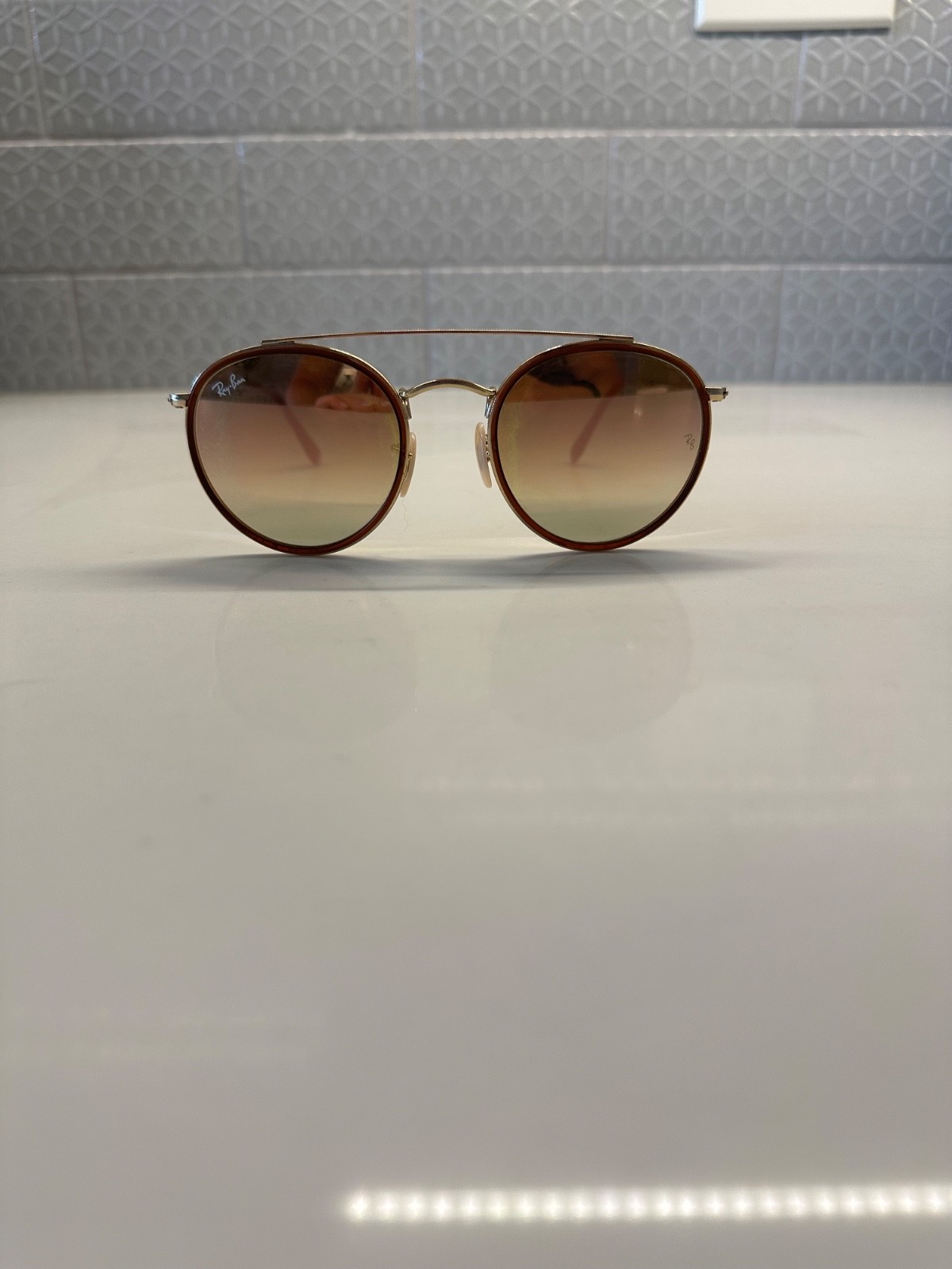 Ray-Ban RB3647N 001/7O 51-22 Round Double Bridge Sunglasses – Gold