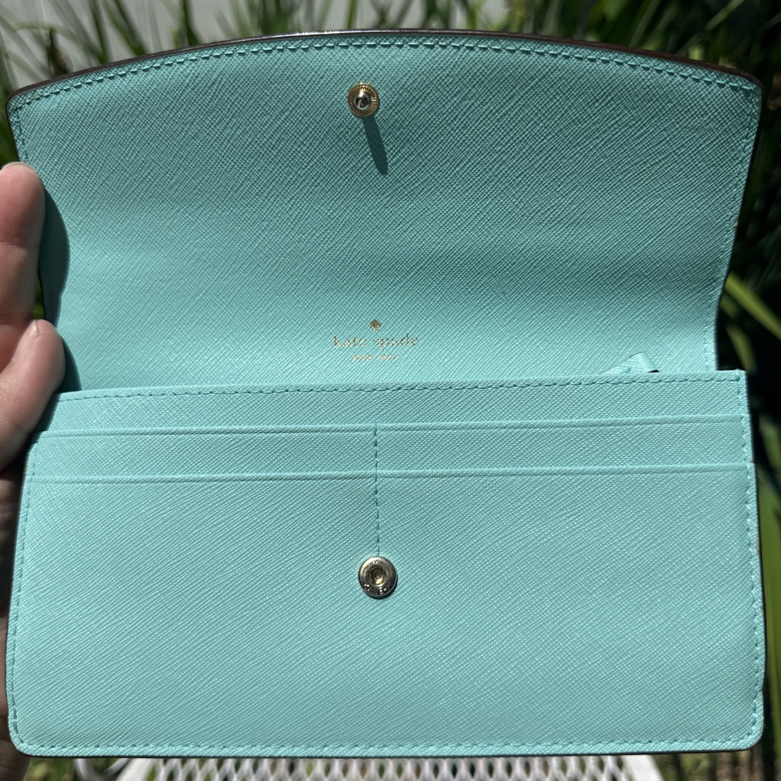 Kate Spade New York Light Blue Wallet Leather 7.75”L Excellent Condition!
