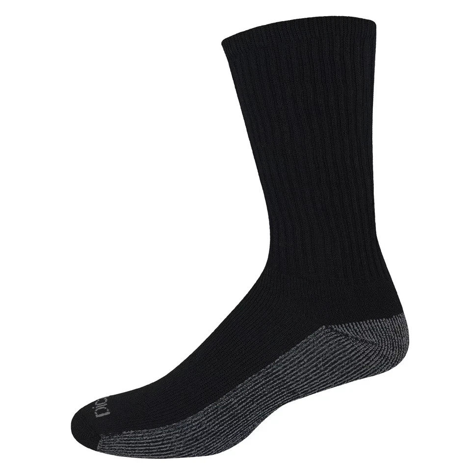 6 Pack Genuine Dickies Mens Dritech Crew Socks Moisture Control Black Size 6-12