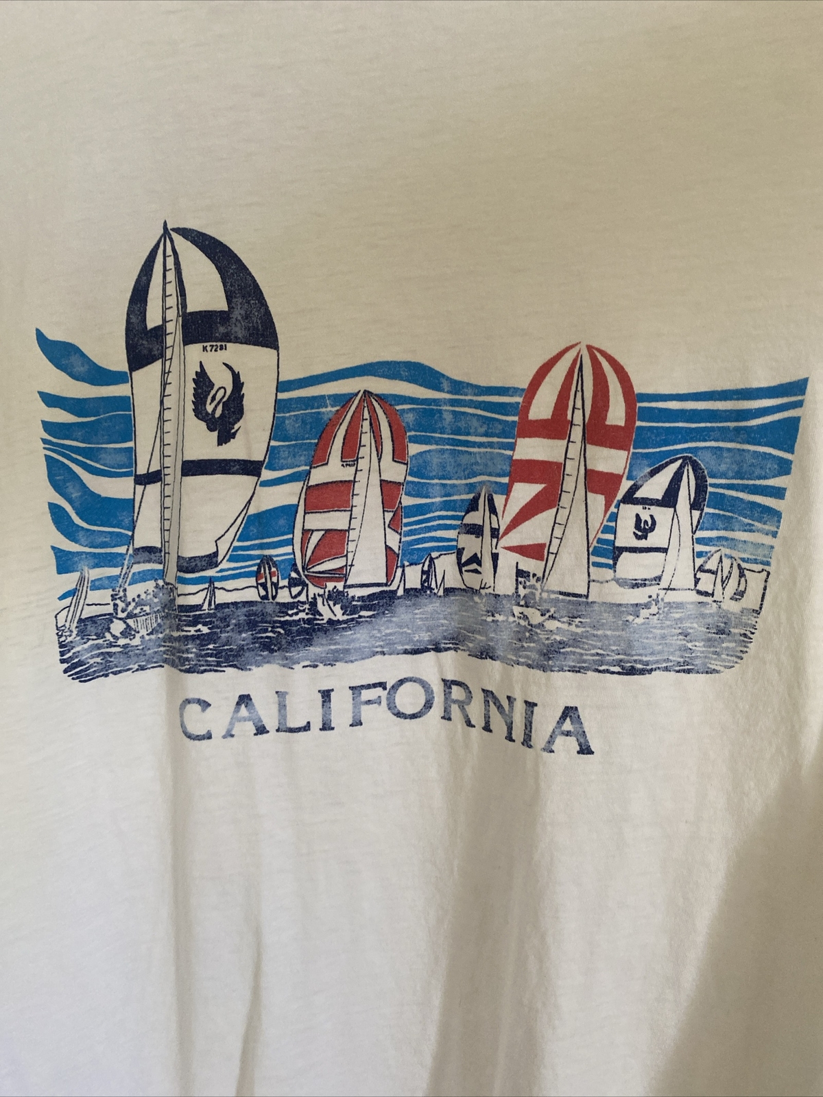 Vintage Single Stitch California Sailing T Shirt Measured Size B.Y.C